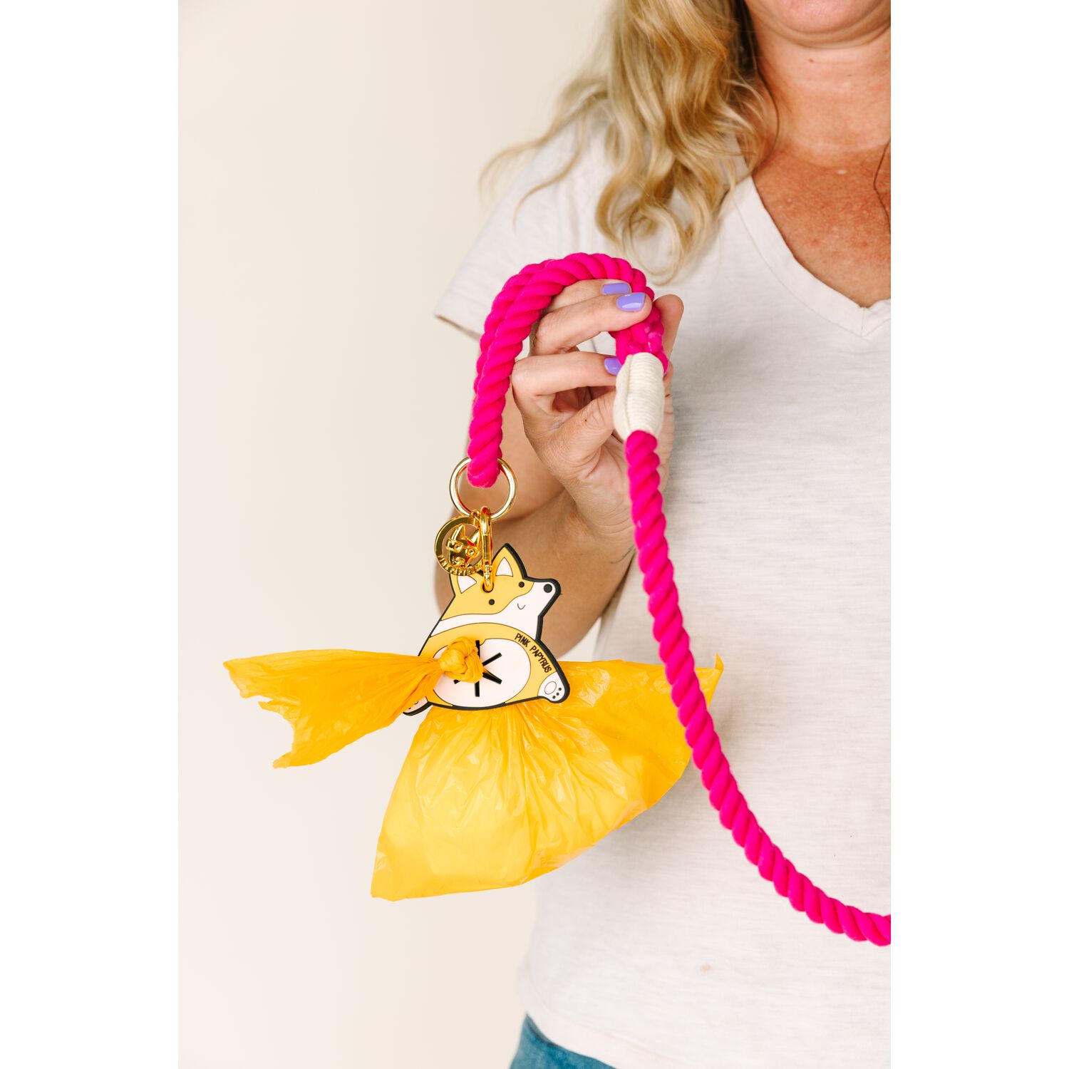 Pink Papyrus Corgi Potty Pick Up Used Poop Bag Holder Dog Leash Attachment