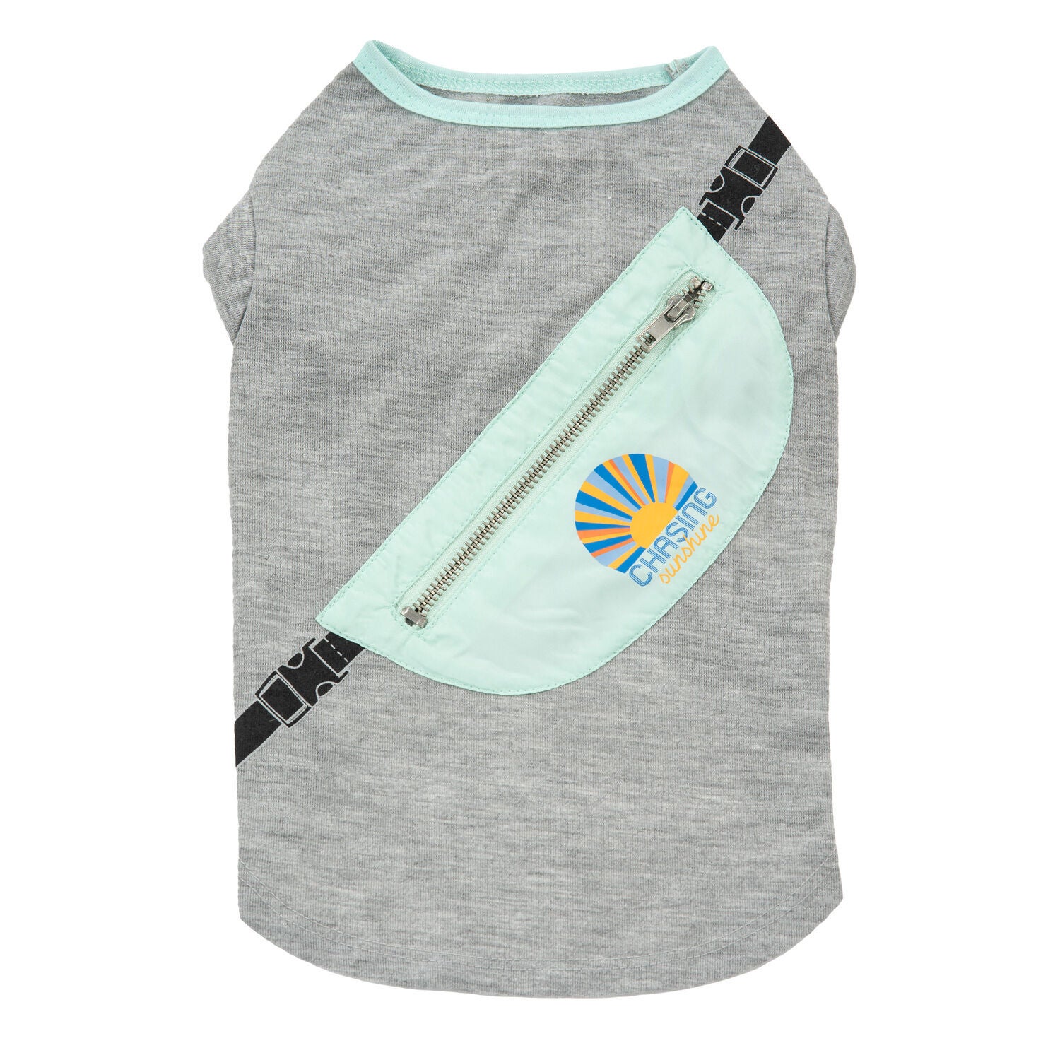 Simply Dog Crossbody Bag Dog T-Shirt With Zipper Pocket, Grey & Teal