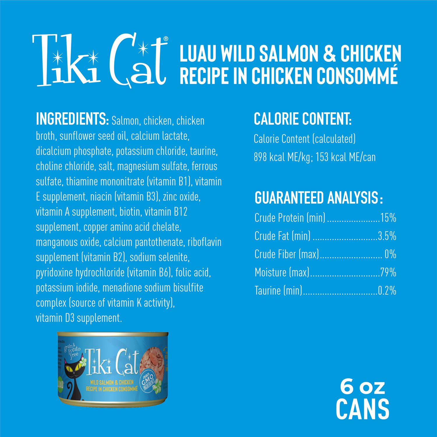 Tiki Cat Luau Wet Cat Food, Wild Salmon & Chicken, 6-Oz Can 8-Count