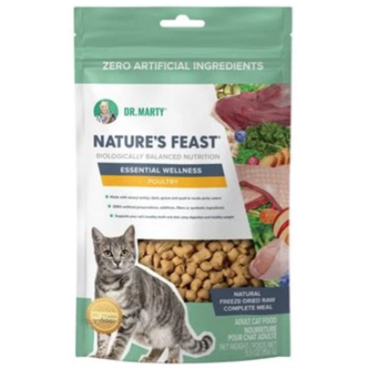 Dr. Marty Nature's Feast Essential Wellness Poultry Freeze-Dried Raw Adult Cat Food,  23-Oz Bag