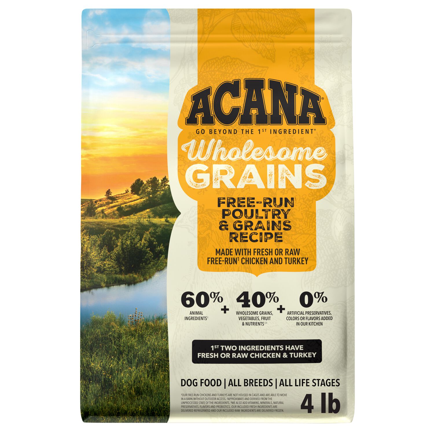 Acana Wholesome Grains Free-Run Poultry With Grains Dry Dog Food, 4-Lb Bag