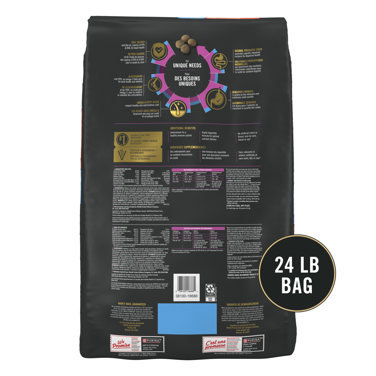 Purina Pro Plan Sensitive Stomach And Stomach Salmon Formula Large Breed Dry Dog Food, 24-Lb Bag