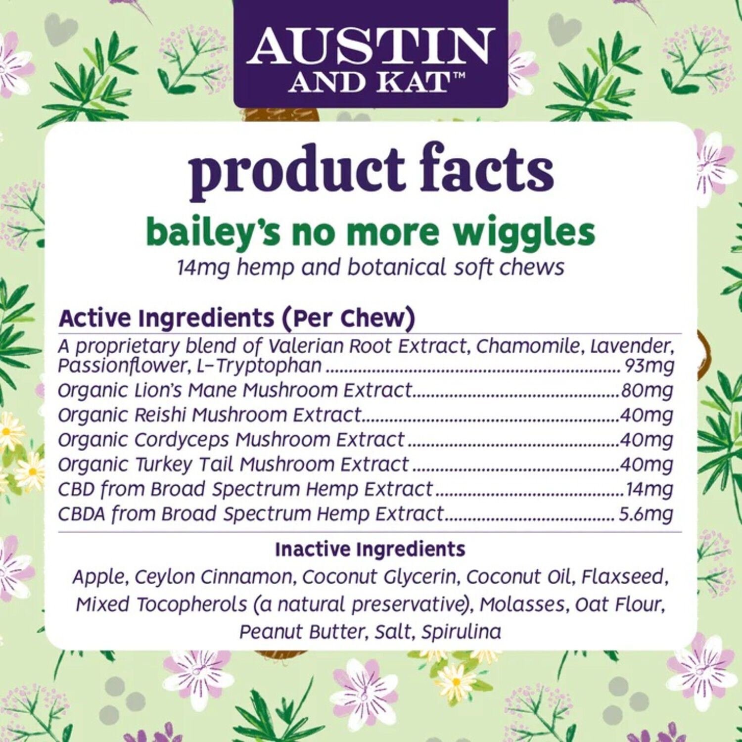 Austin & Kat Bailey's No More Wiggles Calm & Quiet 14Mg Cbd Soft Chew Dog Supplements, 30-Ct