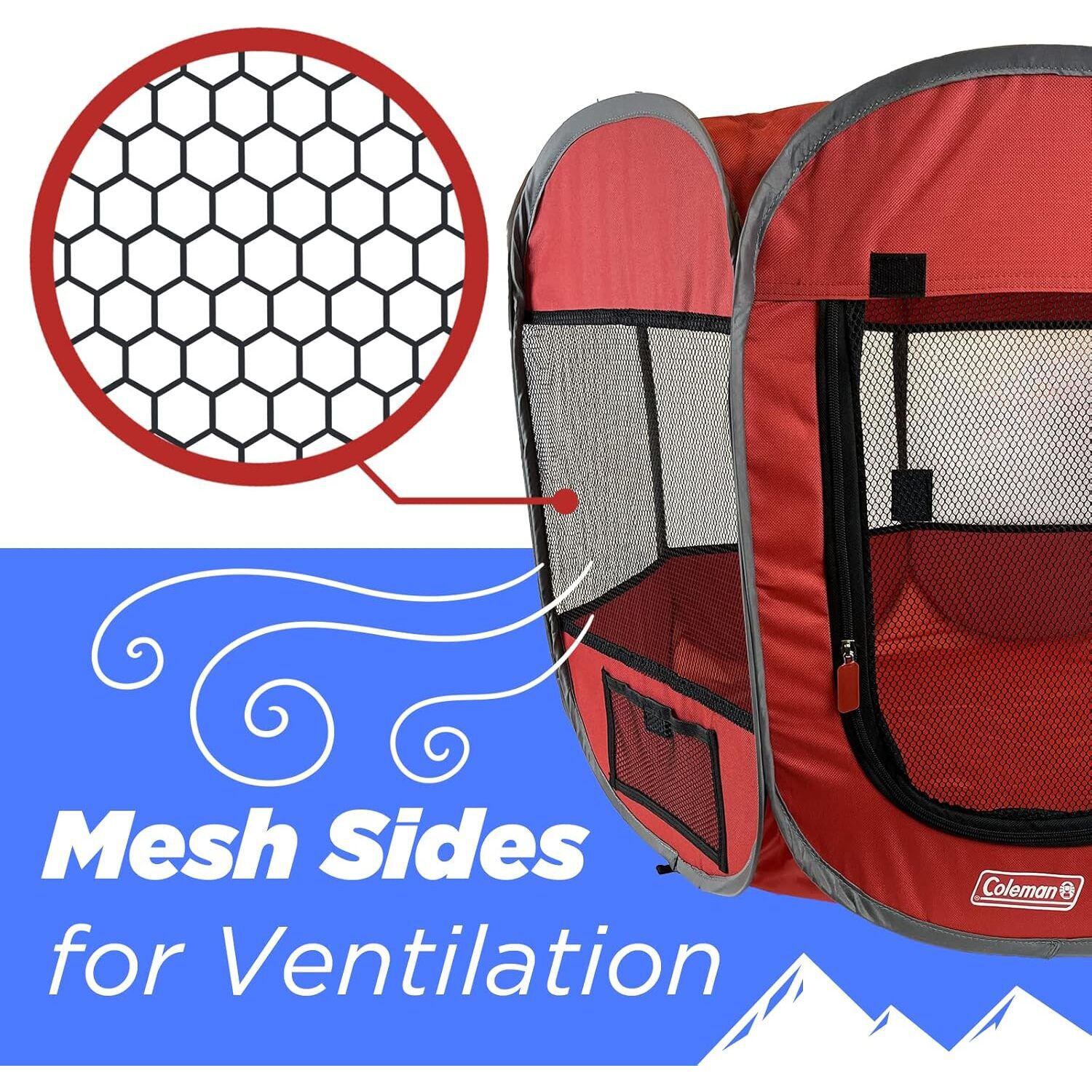 Coleman Foldable Portable Indoor/Outdoor Dog Playpen, 36" X 23", Red