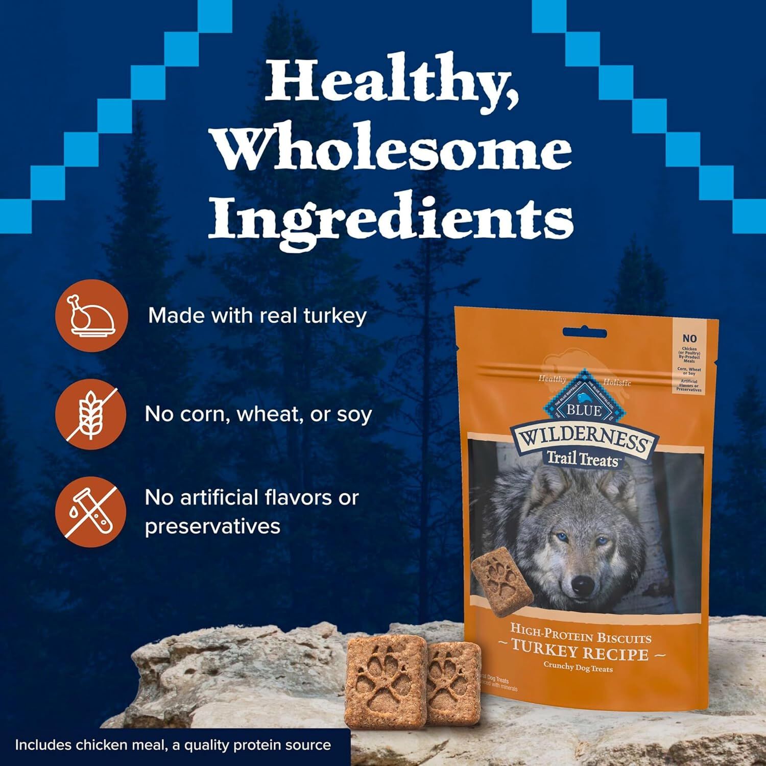 Blue Buffalo Wilderness Trail Treats Grain-Free Biscuit Dog Treats, Turkey Recipe, 10-Oz Bag