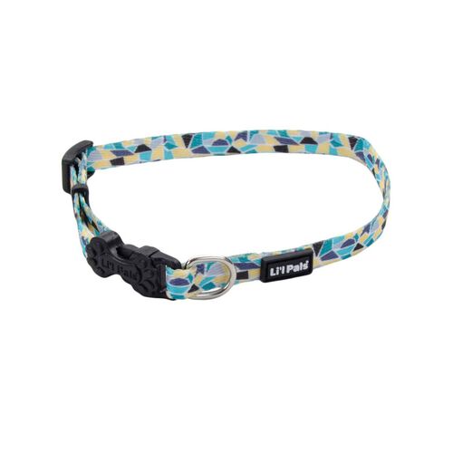 Coastal Pet Lil Pals Adjustable Patterned Dog Collar, Teal Yellow Grey Strained Glass