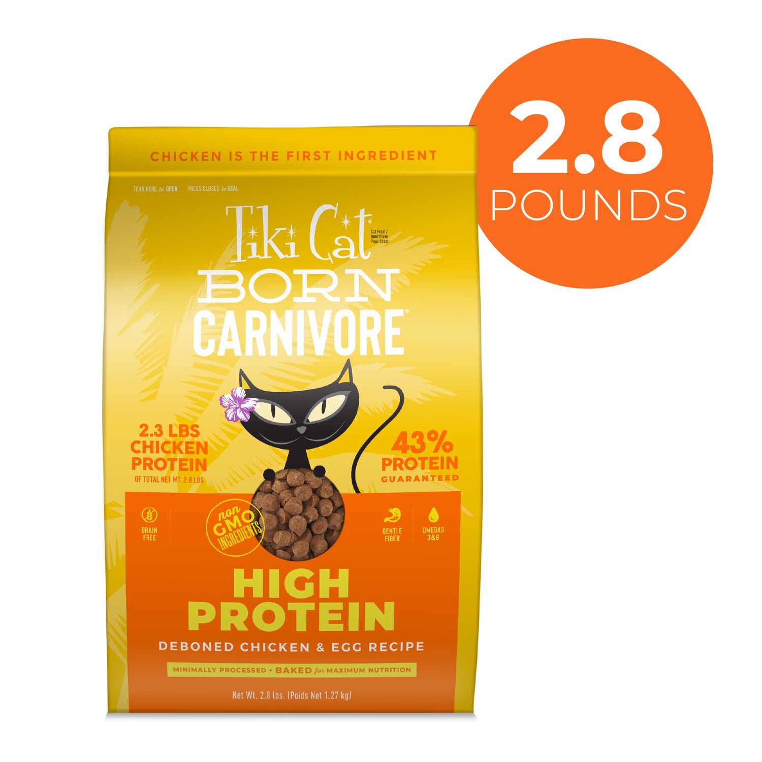 Tiki Cat Born Carnivore High Protein Dry Cat Food, Deboned Chicken & Egg, 2.8-Lb Bag