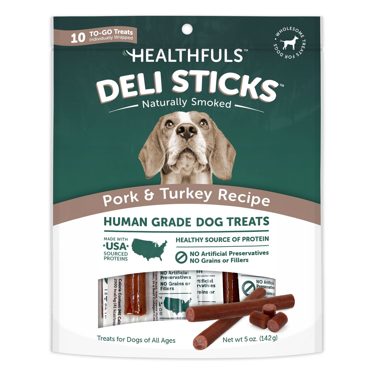 Healthfuls Deli Sticks Pork & Turkey Soft & Chewy Dog Treats, 10 Count