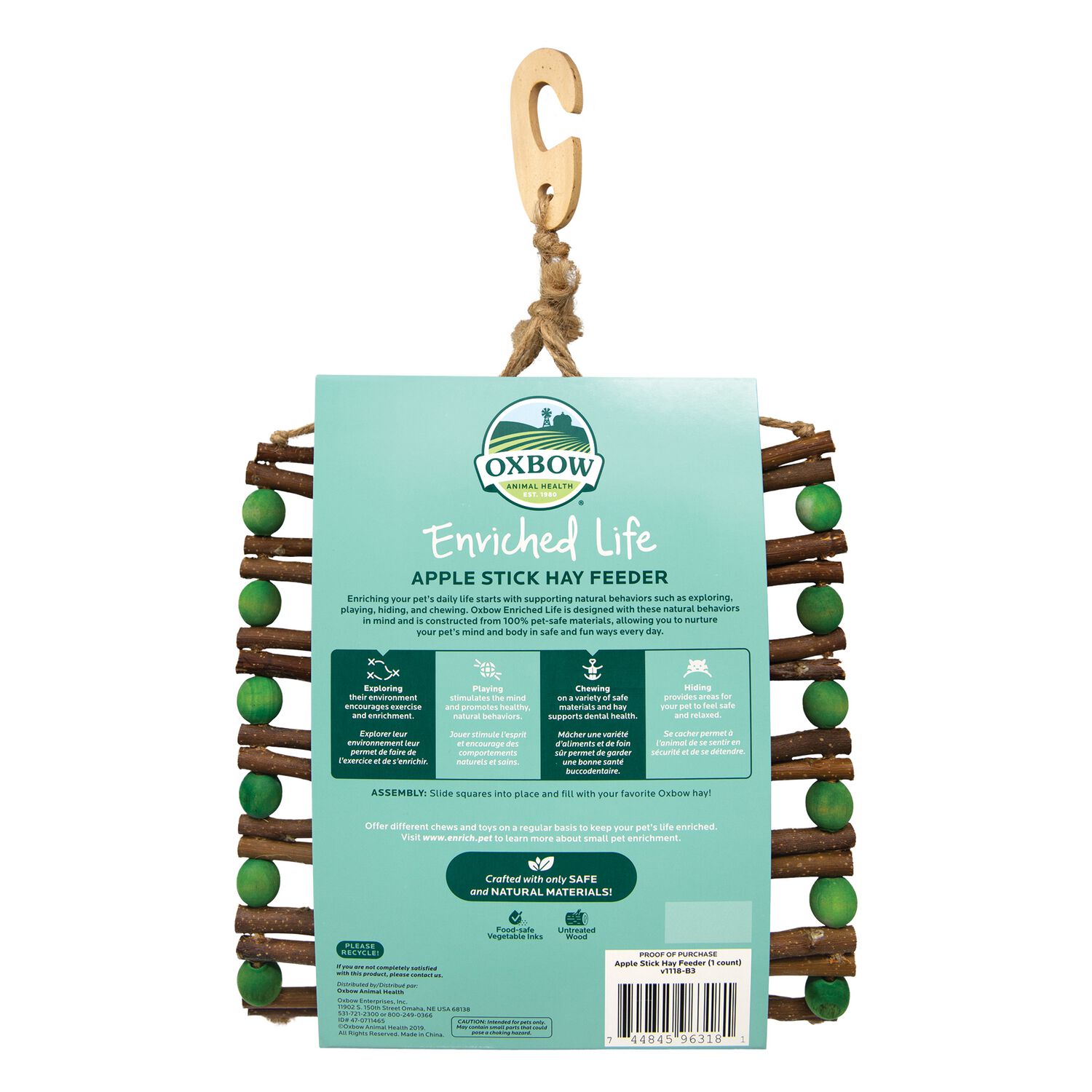 Oxbow Enriched Life Apple Stick Hay Feeder Small Animal Chew Toy