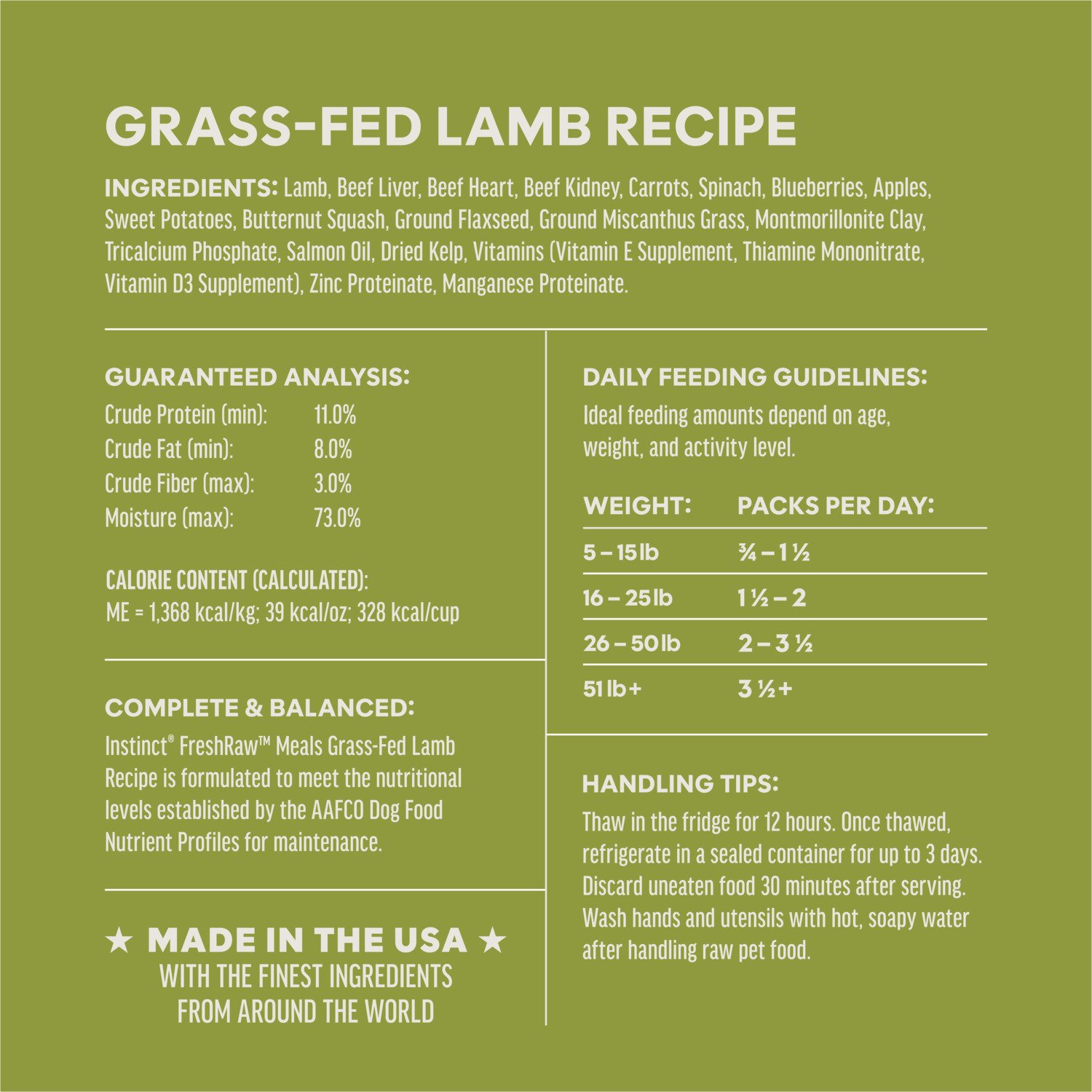 Instinct Freshraw Meals Grass-Fed Lamb Recipe Frozen Dog Food, 8-Oz Pack