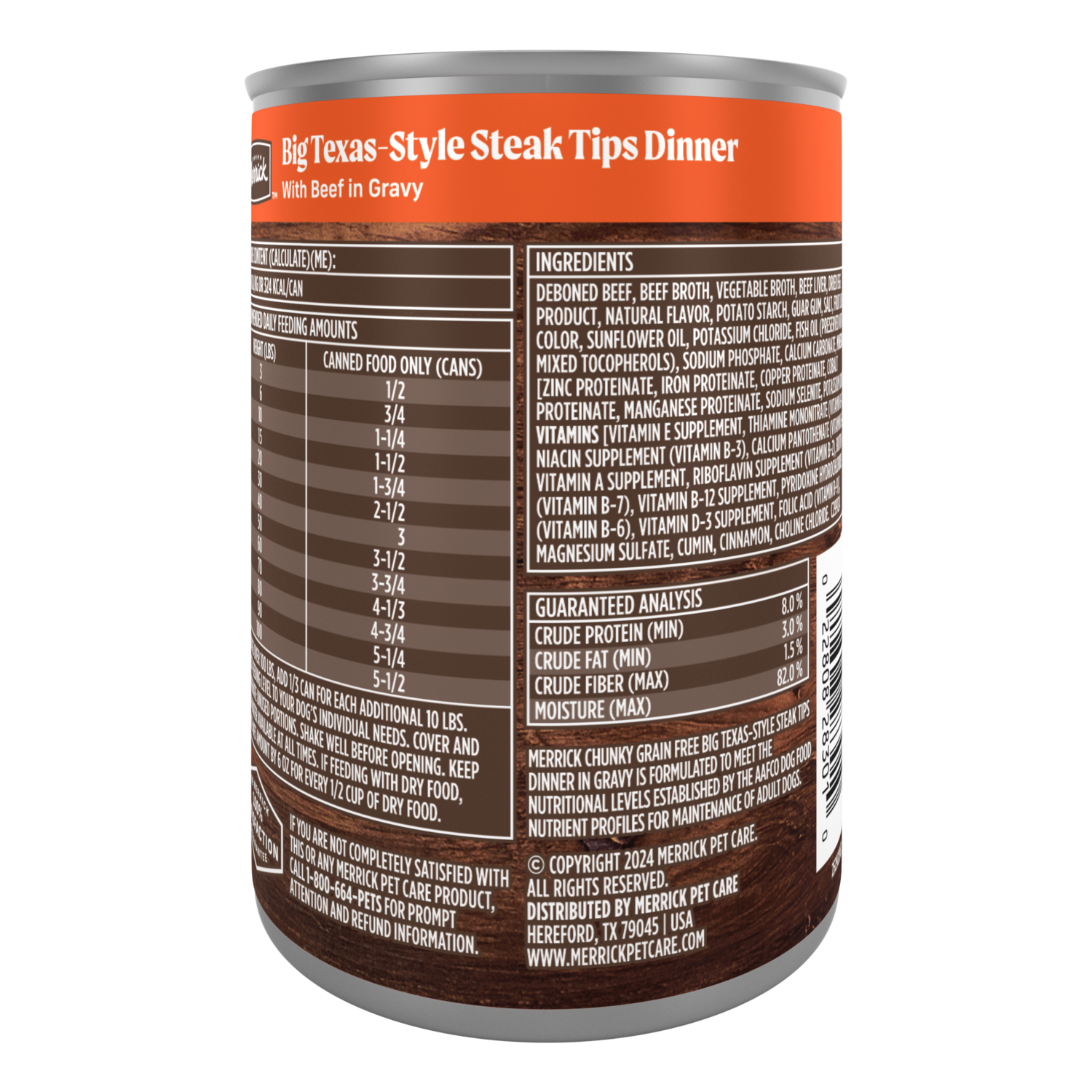 Merrick Chunky Grain-Free Premium And Wholesome Canned Dog Food, Real Meat Big Texas Steak Tips Dinner, 12.7-Oz Can Pack Of 12