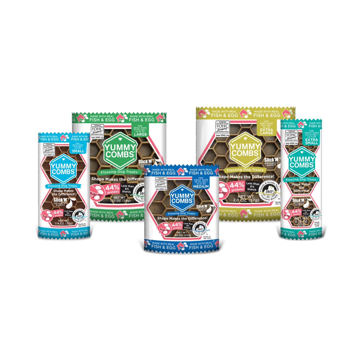 Yummy Combs Small Dog Grain Free Dental Treats, Fish & Egg, 2 Pack