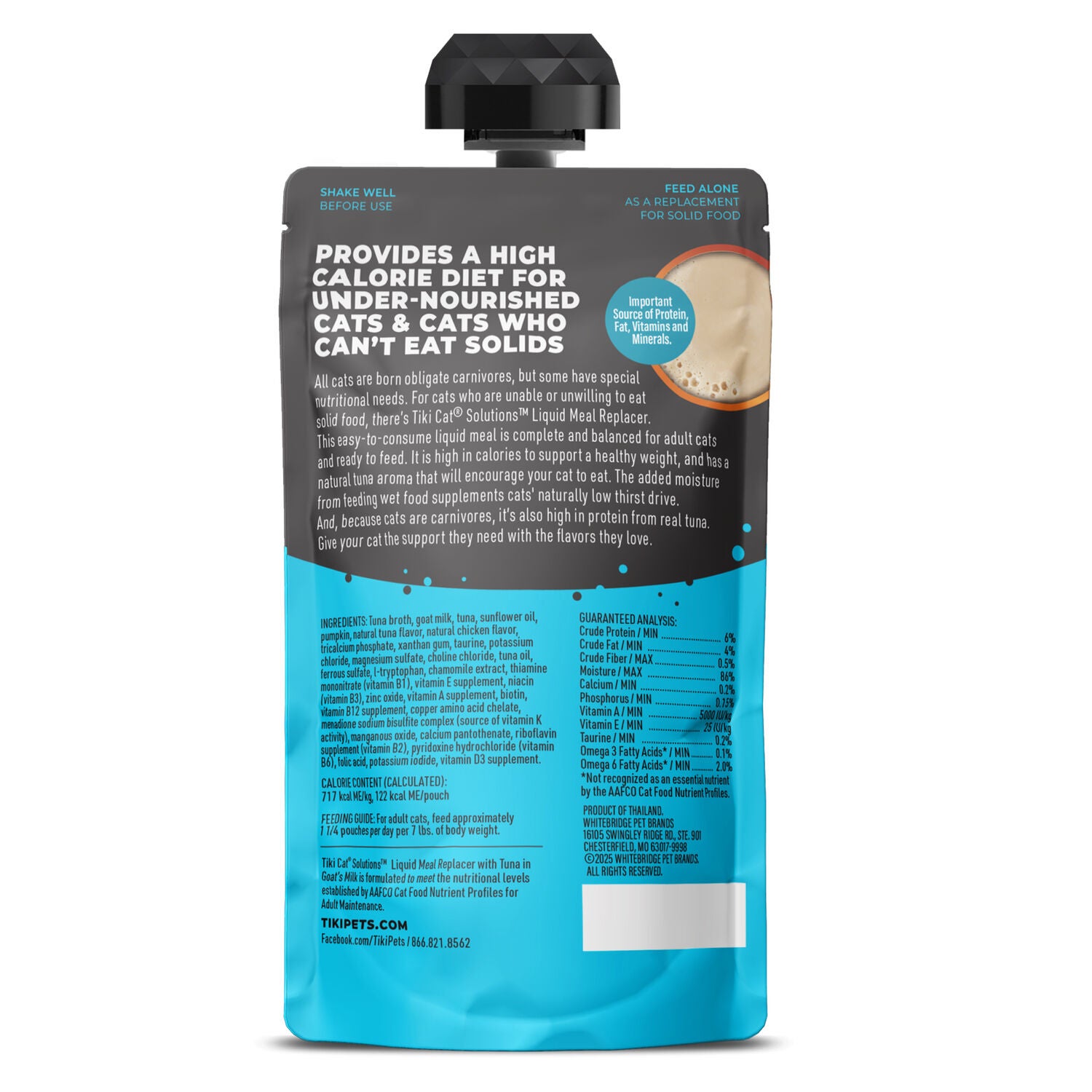 Tiki Cat Solutions Liquid Meal Replacer Wet Cat Food, Tuna In Goat's Milk, 6-Oz Spout Pouch
