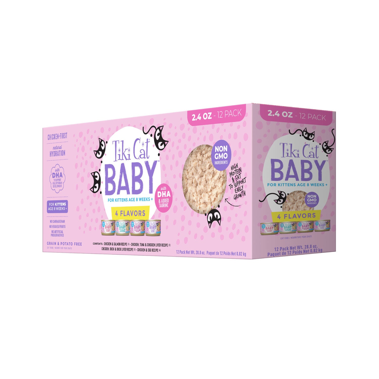Tiki Cat Baby Wet Kitten Food Shreds, Variety Pack, 2.4-Oz Cans Pack Of 12