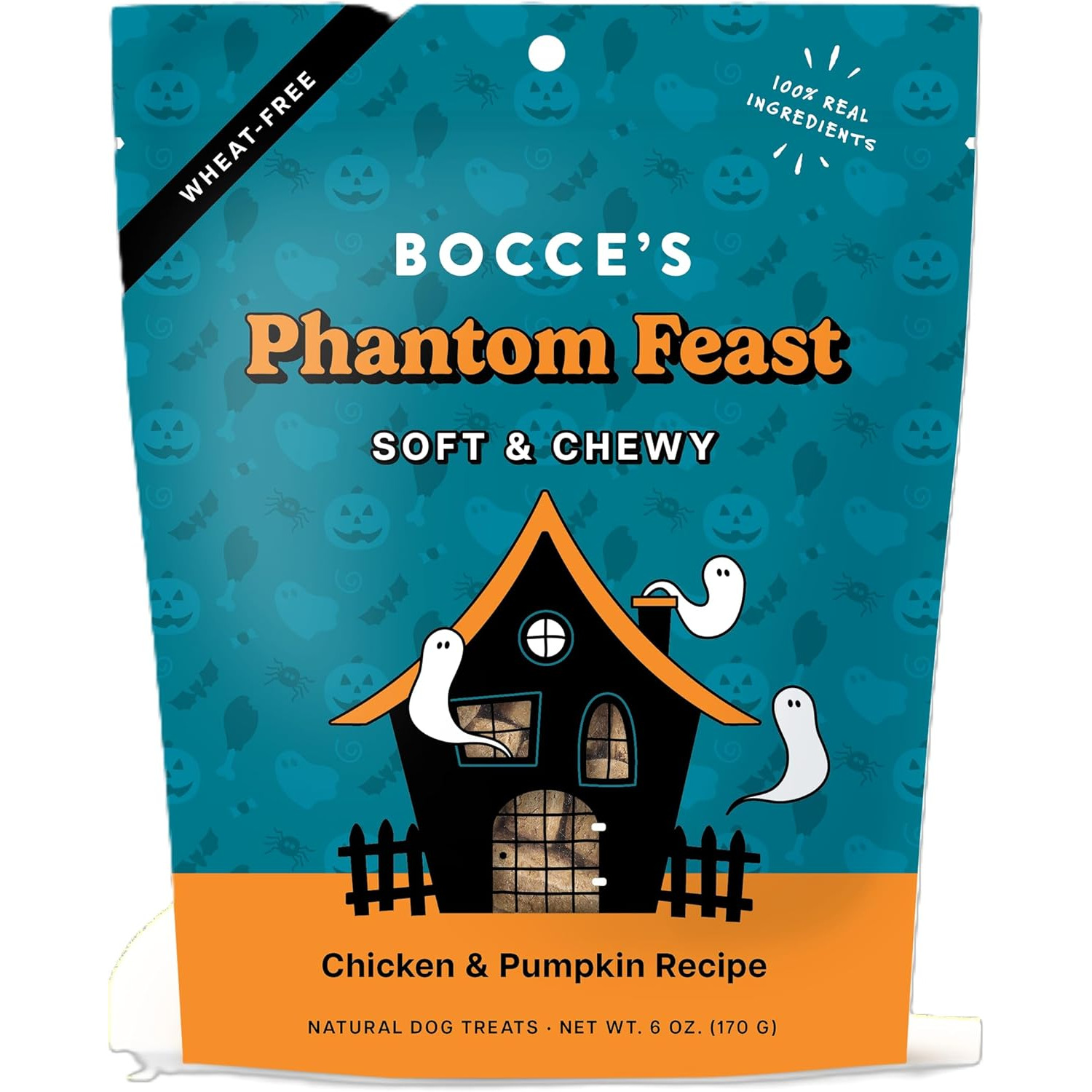 Bocce's Bakery Phantom Feast Halloween Soft & Chewy Dog Treats, Chicken & Pumpkin Recipe, 6-Oz Bag