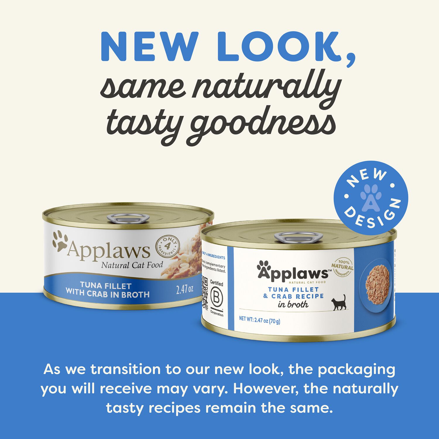 Applaws&trade; Natural Adult Wet Cat Food, Tuna Fillet & Crab In Broth, 2.47-Oz Pack Of 24