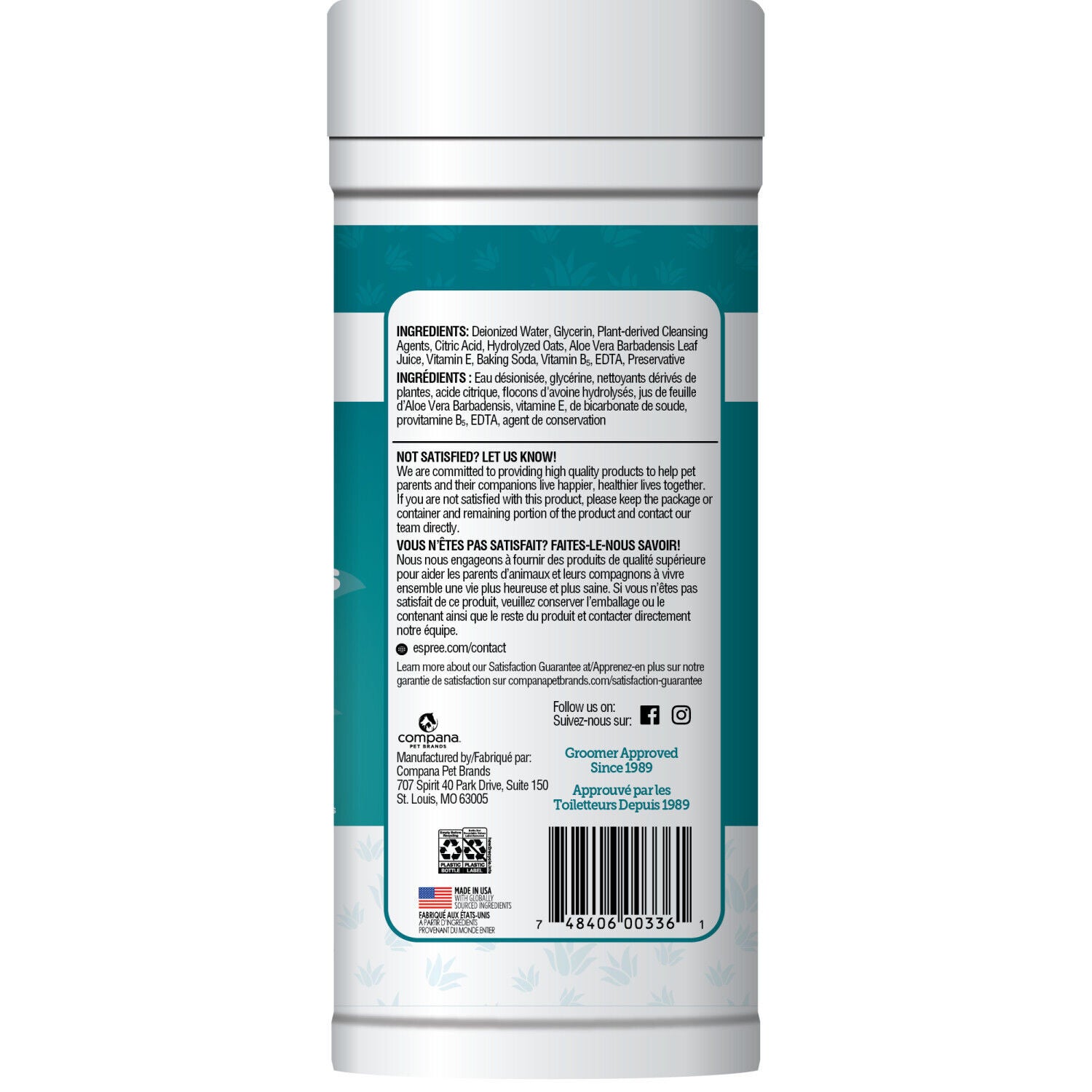 Espree Dog & Cat Hypoallergenic Aloe Grooming Wipes, 50-Count