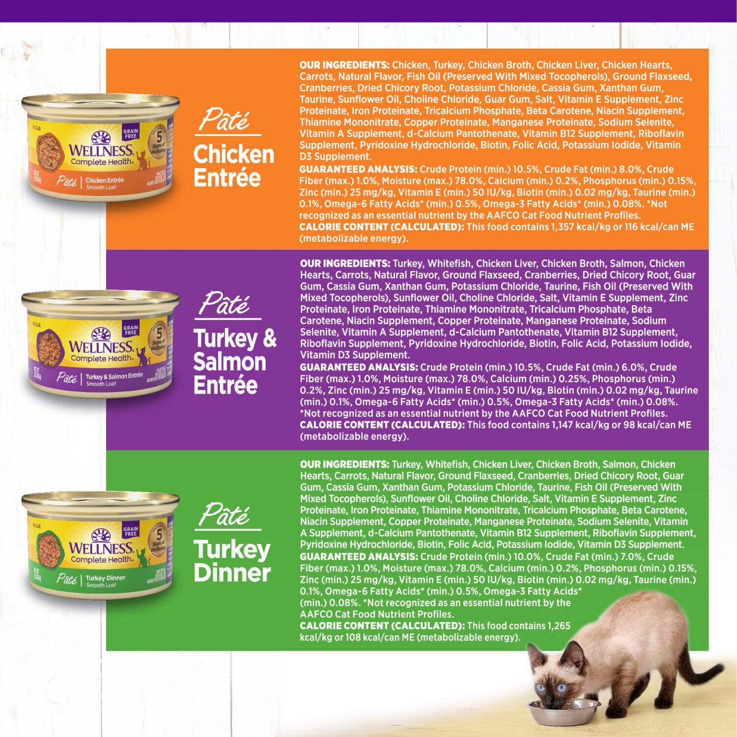 Wellness Complete Health Pate Adult Wet Cat Food, Natural, Protein-Rich, Grain-Free Chicken & Turkey Favorites Variety Pack, 3-Oz Pack Of 12