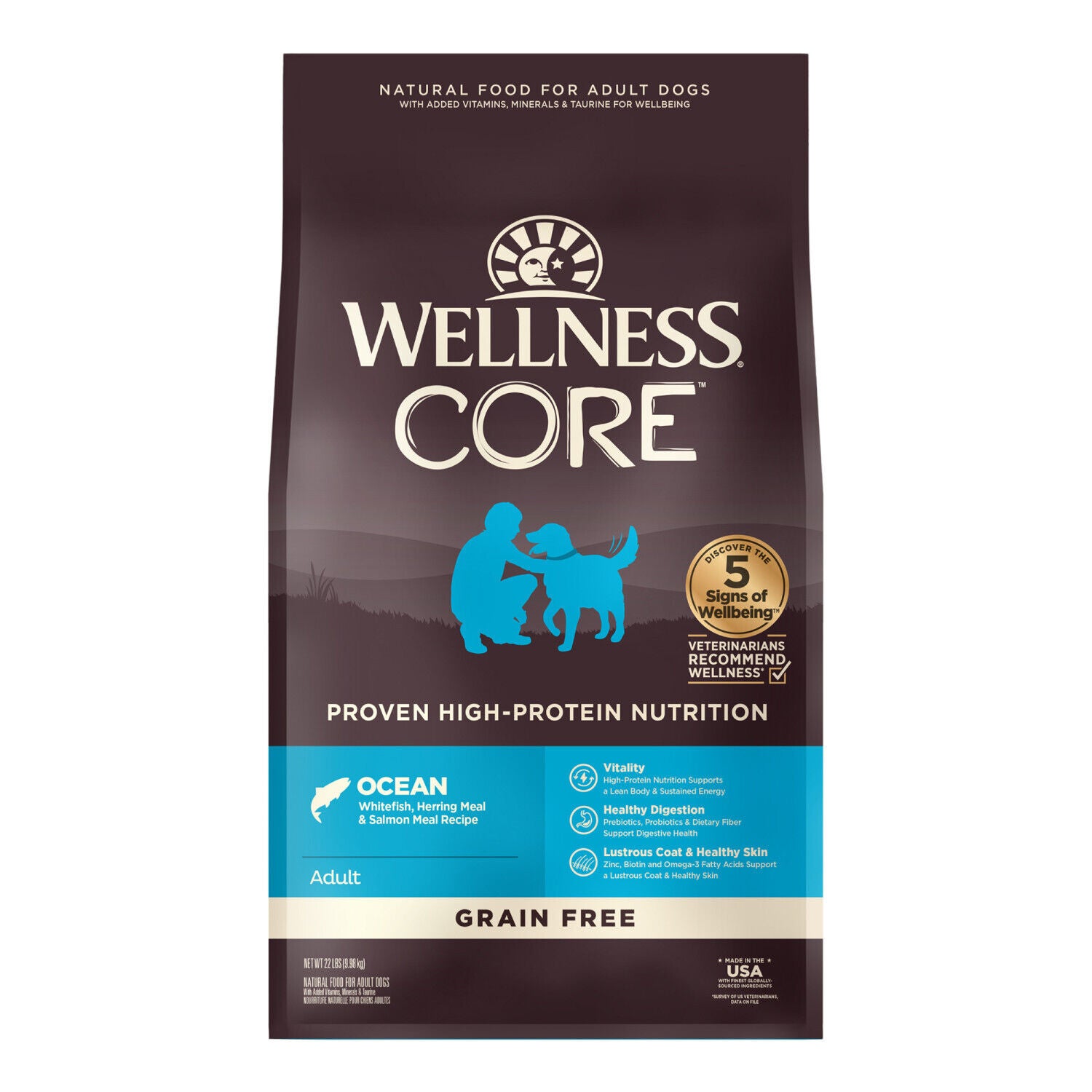 Wellness Core Natural Grain-Free Dry Dog Food, Ocean Whitefish, Herring & Salmon Recipe, 22-Lb