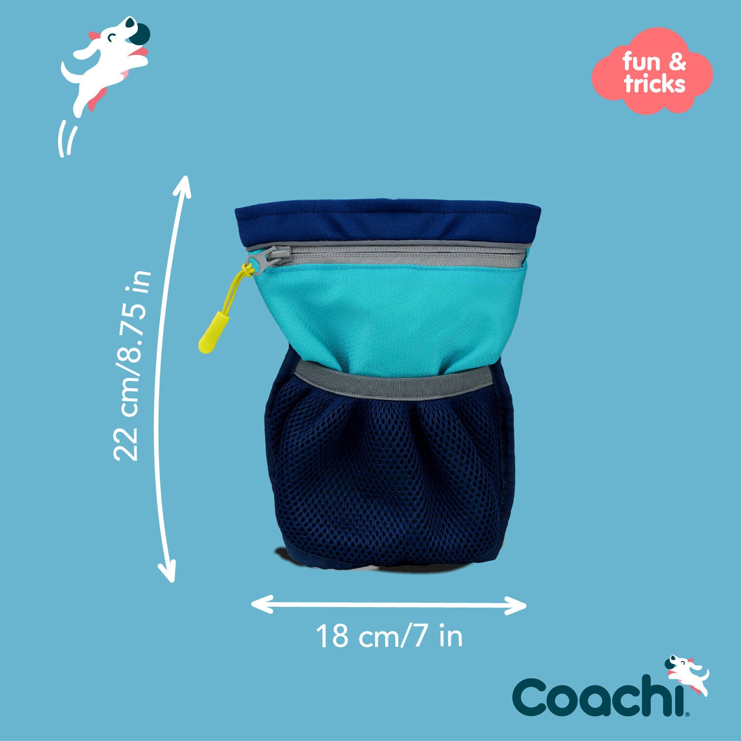 Coachi Pro Train & Treat Bag For Dog Training, Navy & Light Blue