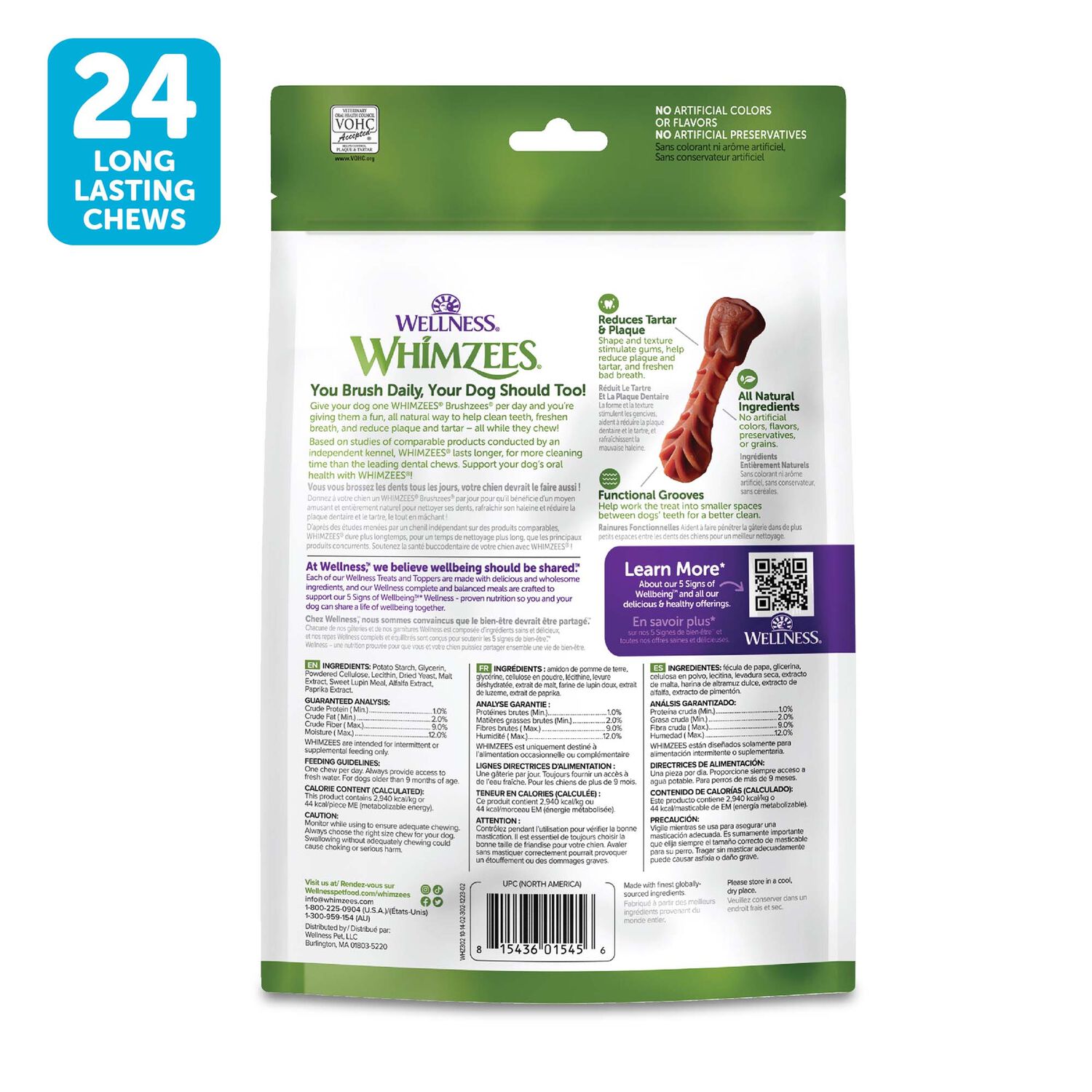 Whimzees Brushzees Natural Grain-Free Dental Dog Treats, Small, 24 Count
