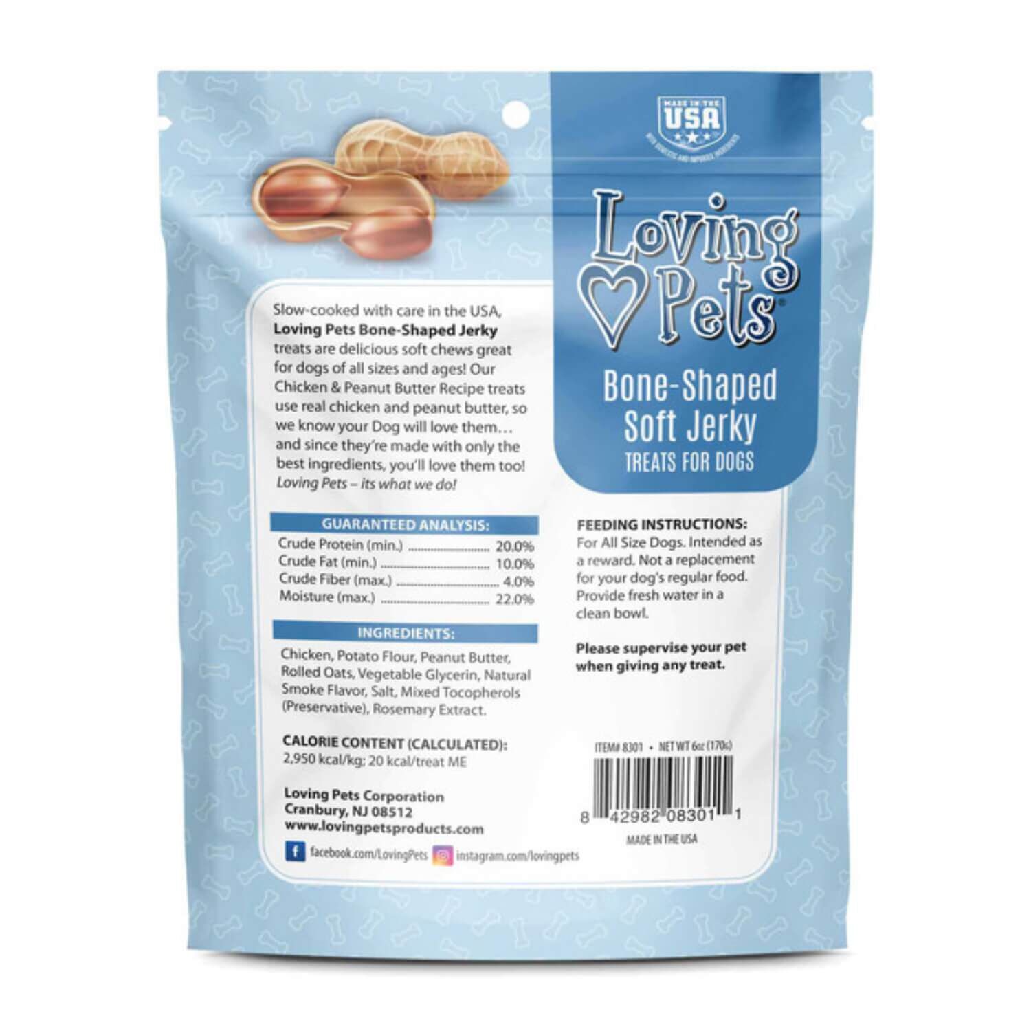 Loving Pets Bone-Shaped Chicken & Peanut Butter Soft Jerky Dog Treats