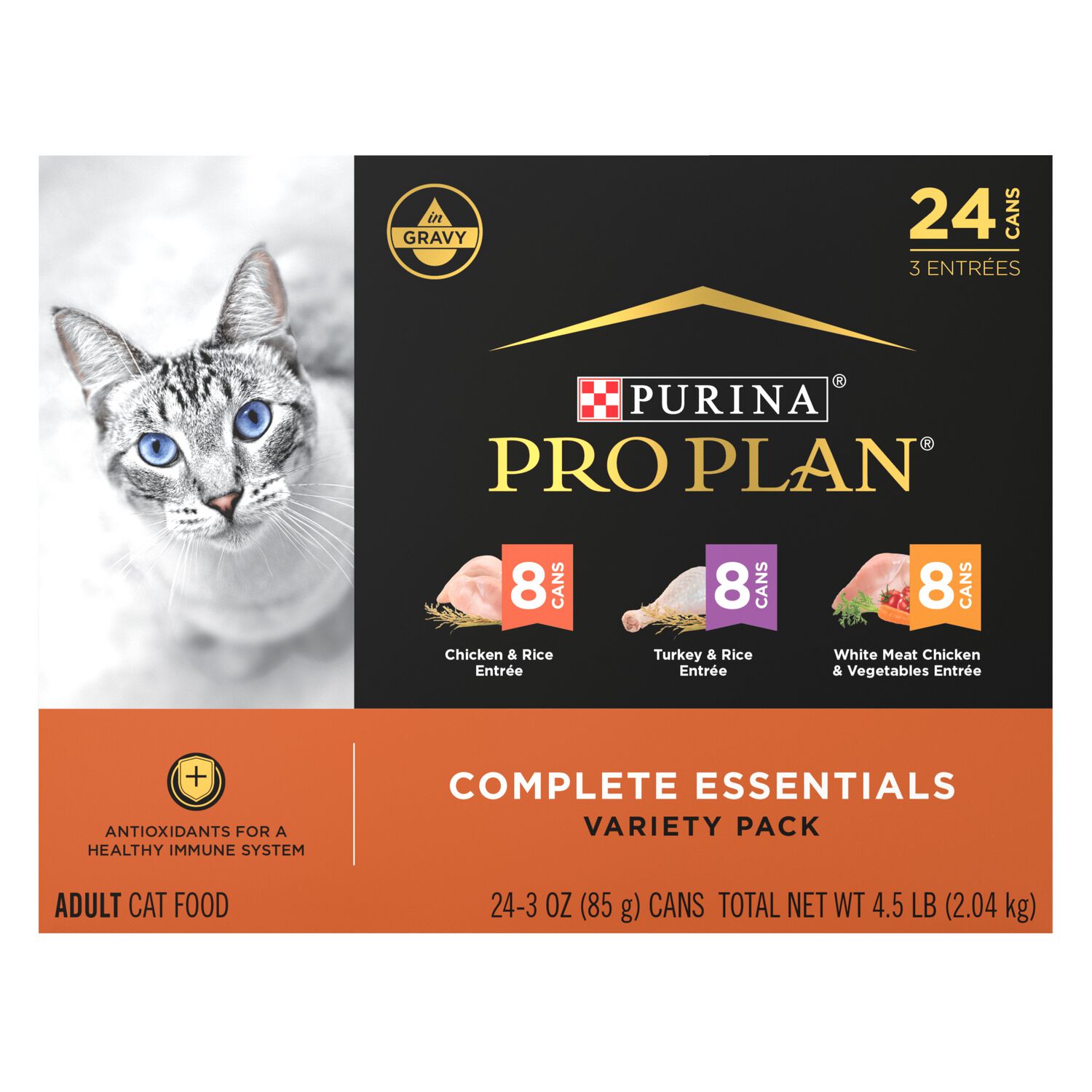 Purina Pro Plan Complete Essentials Wet Cat Food, Chicken And Turkey Favorites In Gravy Variety Pack, 3-Oz - 24 Pack