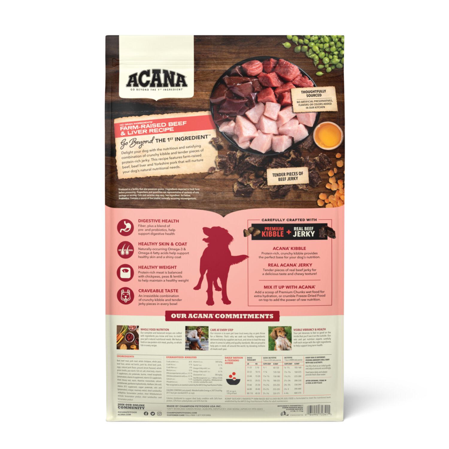 Acana Butcher's Favorites Farm-Raised Beef & Liver Recipe Dry Dog Food With Jerky Pieces, 17-Lb