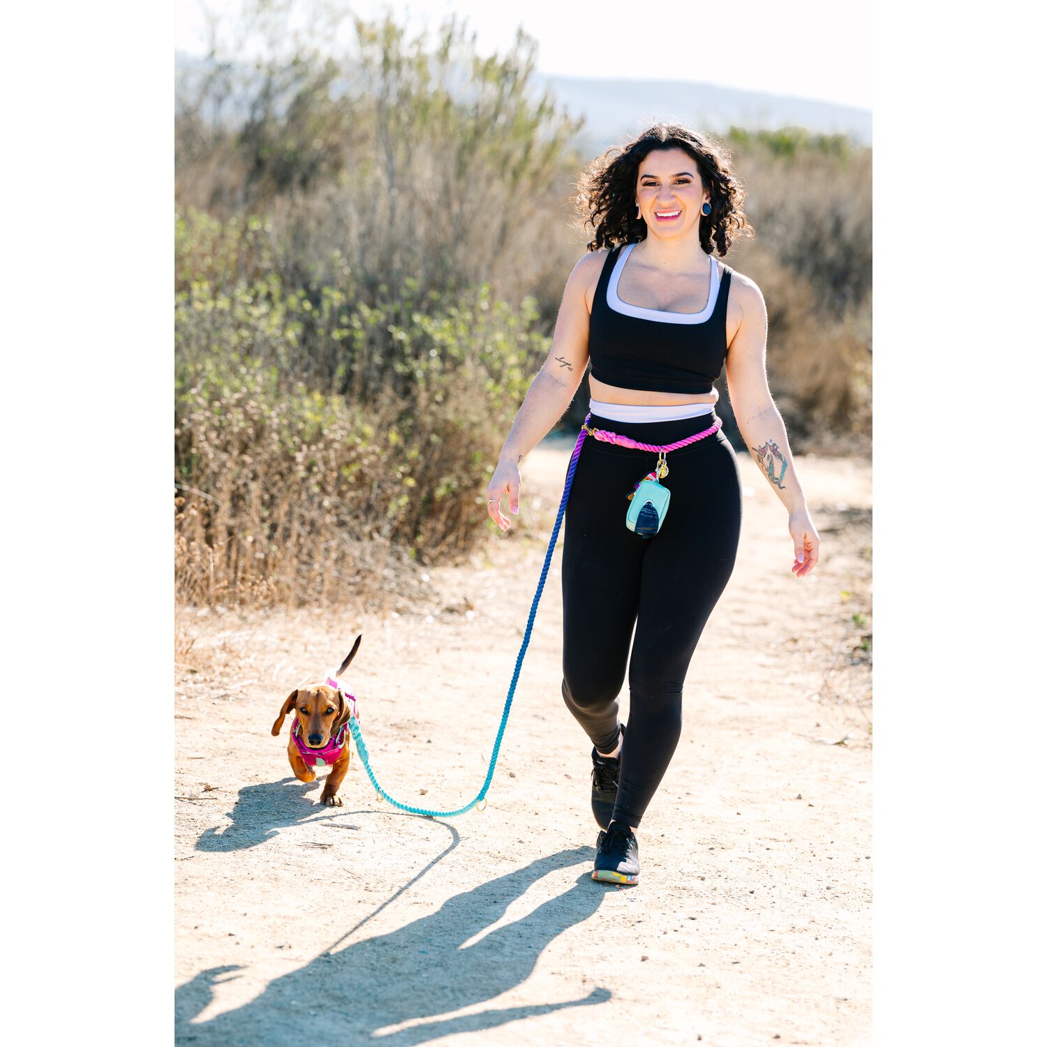 Pink Papyrus Pixie Hands-Free Adjustable-Length Rope Dog Leash, 7"