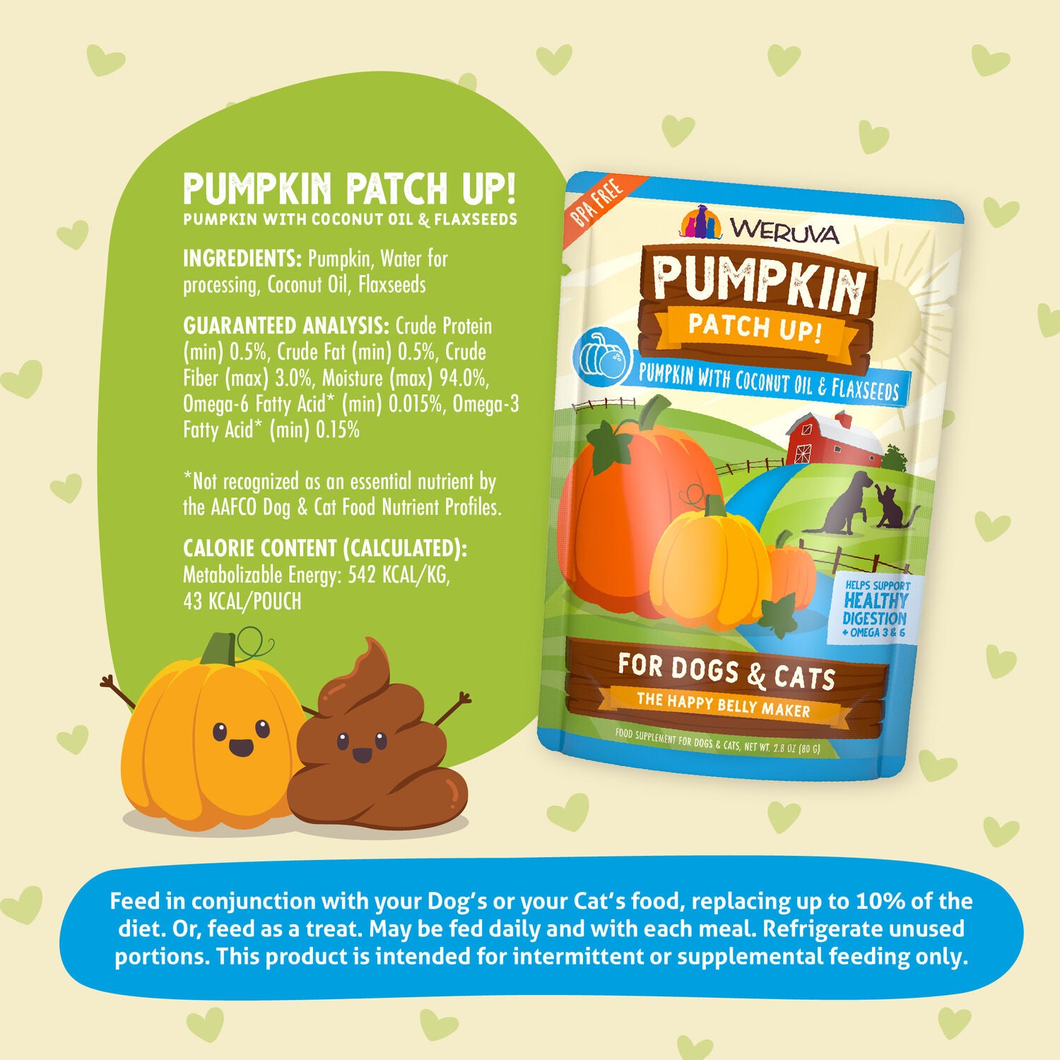 Weruva Pumpkin Patch Up Pumpkin With Coconut Oil & Flaxseed Wet Dog & Cat Food Topper, 2.8-Oz Pack Of 12