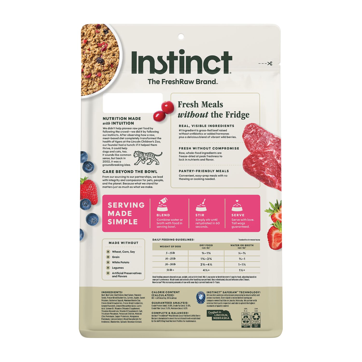Instinct Freshdried Meal Blends Freeze-Dried Raw Adult Dog Food, Grass-Fed Beef & Wild Berries Recipe, 23-Oz Bag