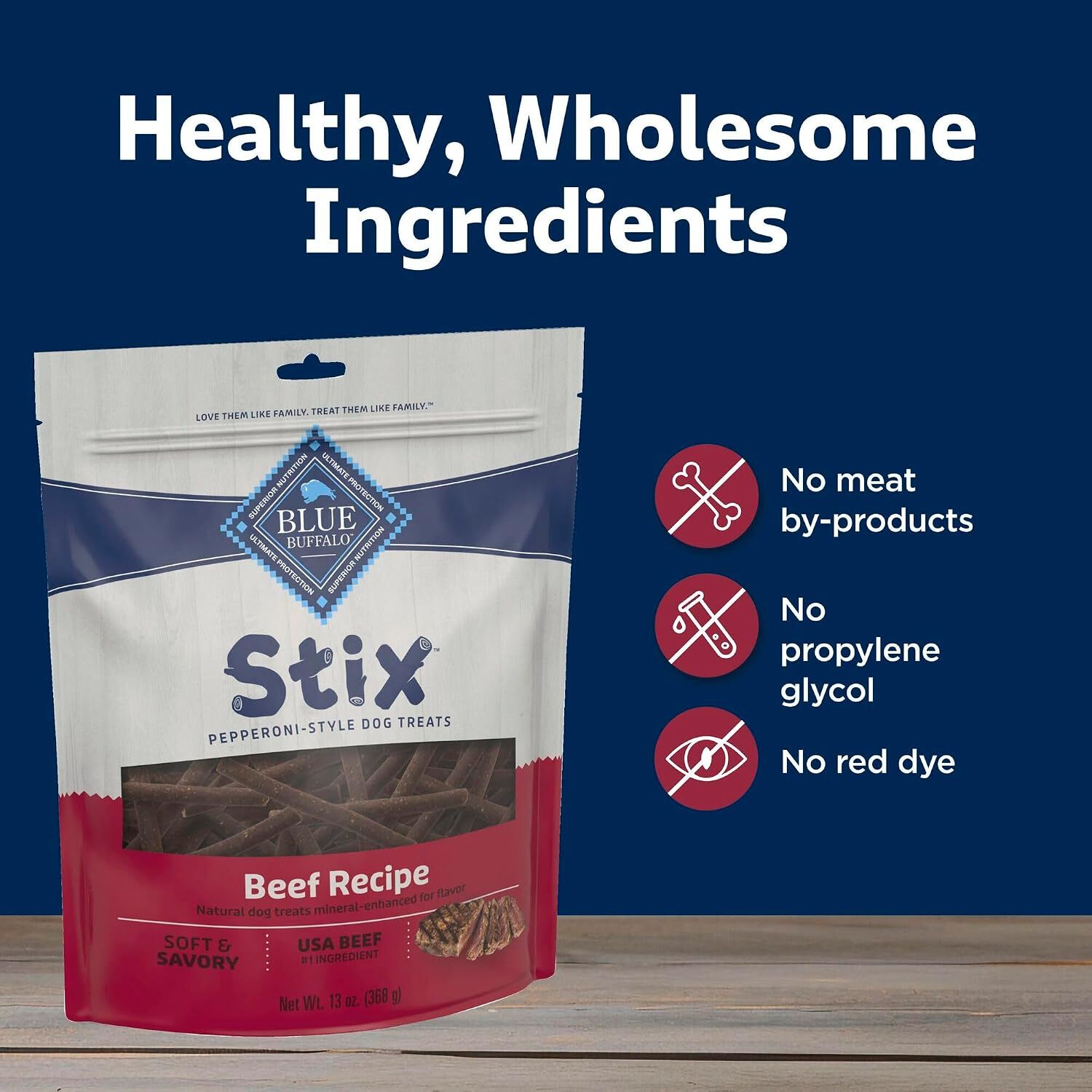 Blue Buffalo Stix Pepperoni-Style Soft & Chewy Dog Treats, Beef Recipe, 5-Oz Bag