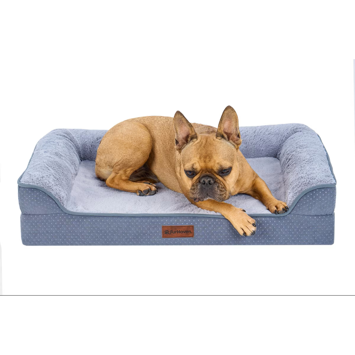 Furhaven Plush & Embossed Velvet Dreamer Sofa Orthopedic Foam Dog Bed, Steel Blue, Large