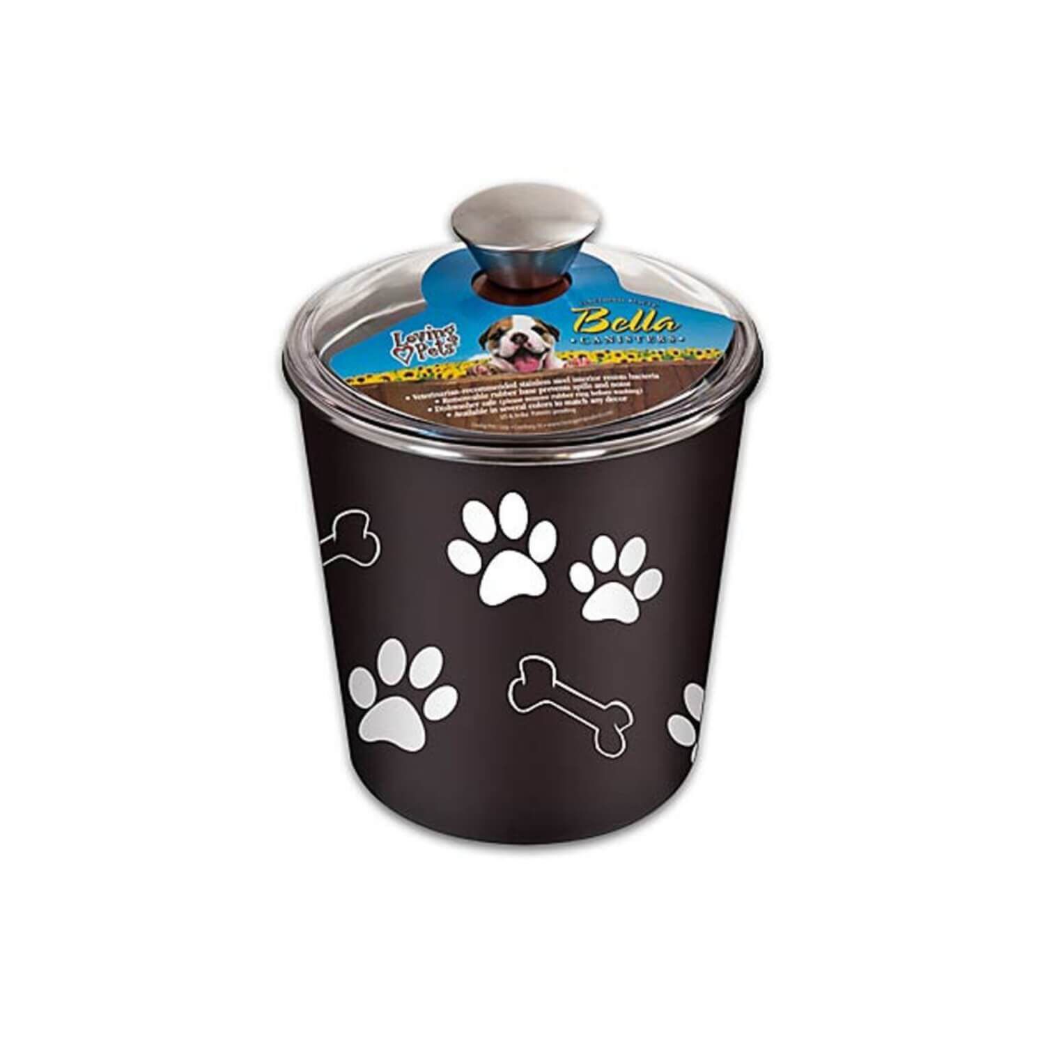 Loving Pets Bella Bowls Bacteria Resistent Stainless Steal Treat Canister- Espresso