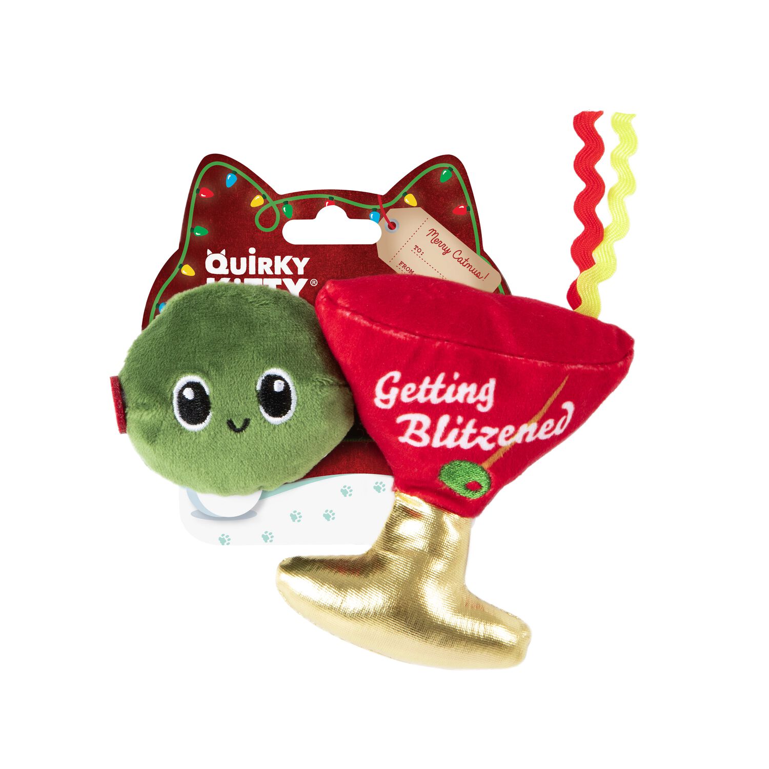 Quirky Kitty Holiday Cheer Get Blitzened Martini Glass Plush Catnip Filled Cat Toys, 2-Pack