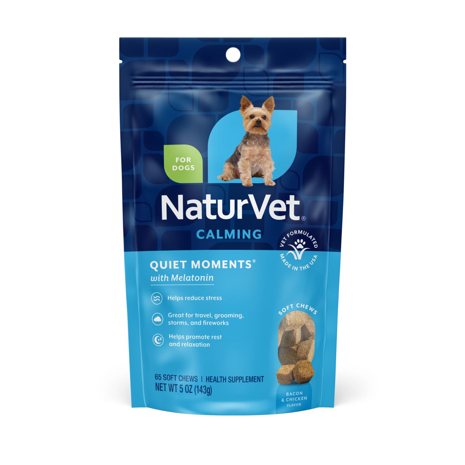 Naturvet Quiet Moments Calming Aid + Melatonin Soft Chew Dog Supplements
