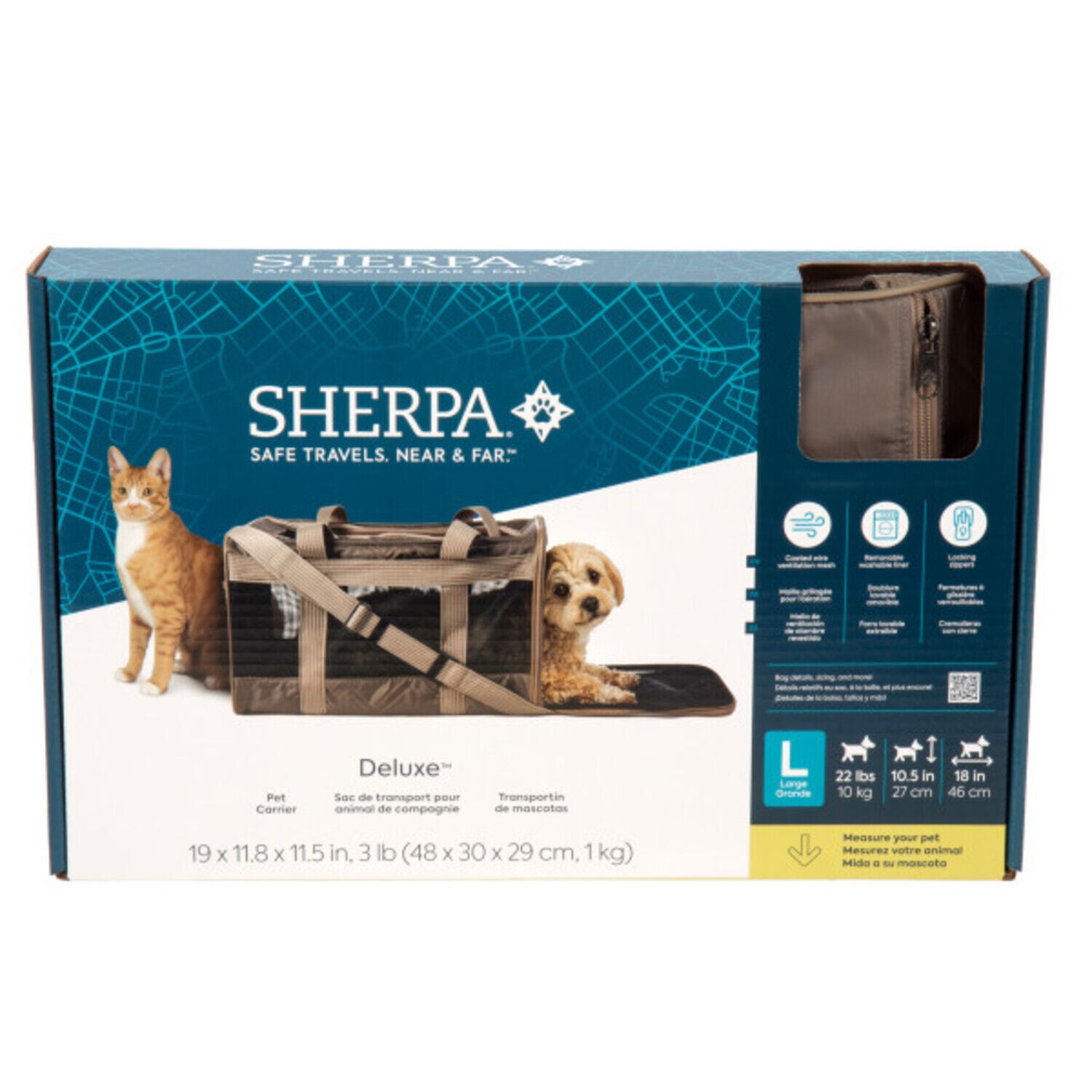 Sherpa Deluxe Dog & Cat Carrier, Driftwood Gray, Large | Pet
