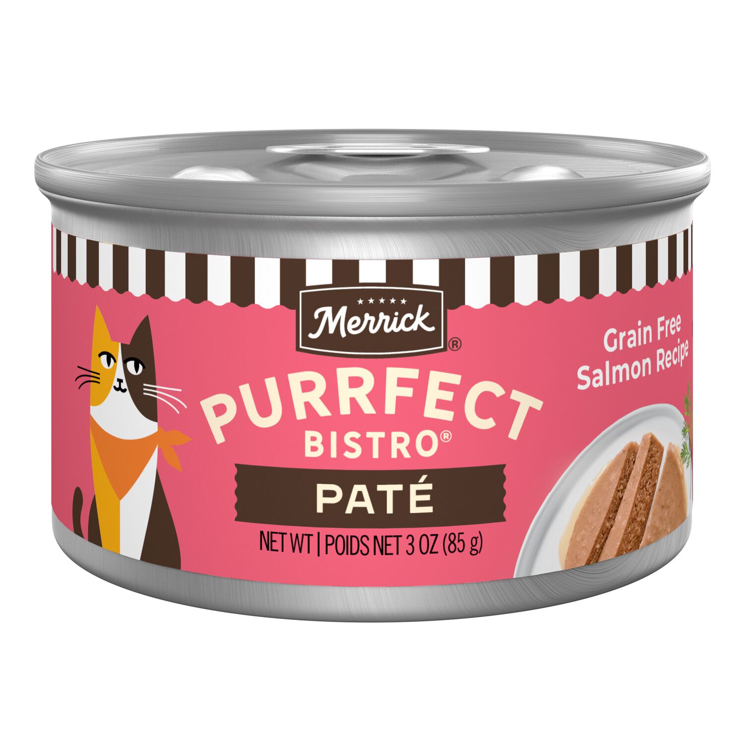 Merrick Purrfect Bistro Grain-Free Premium Soft Canned Pate Adult Wet Cat Food, High Protein Salmon Recipe, 3-Oz Can