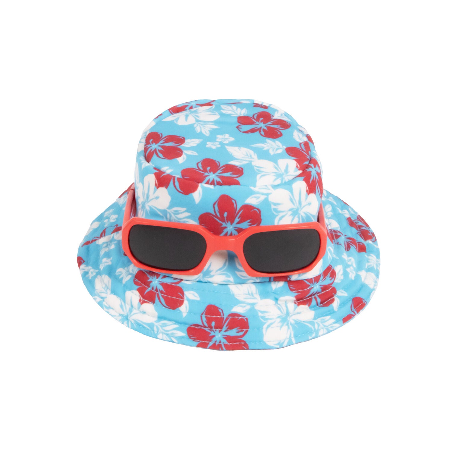 Bailey & Bella Blue Hibiscus Print Bucket Dog Hat, Medium/Large