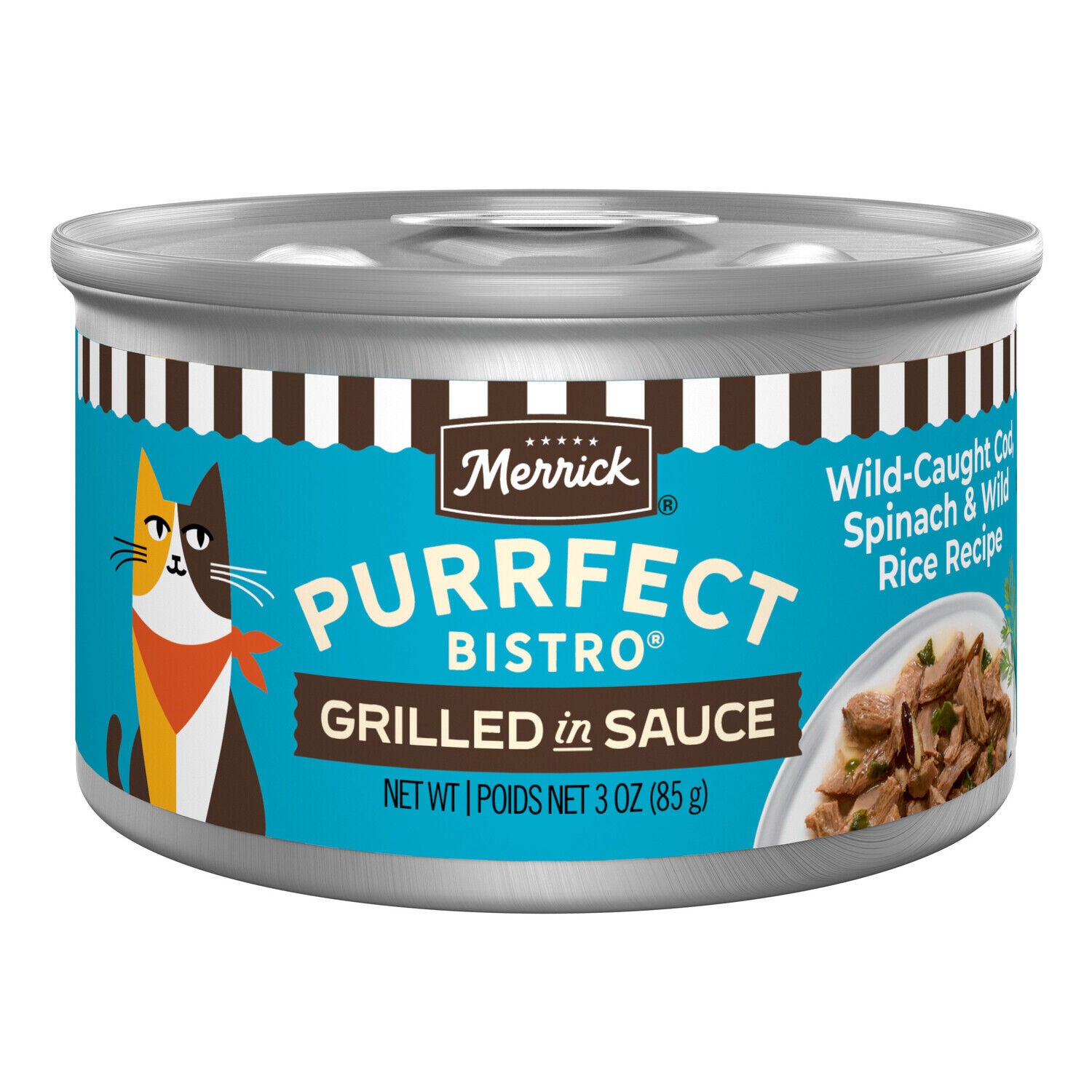 Merrick Purrfect Bistro Wild-Caught Cod, Spinach And Wild Rice Recipe Grilled Wet Adult Cat Food In Gravy, 3 Oz.