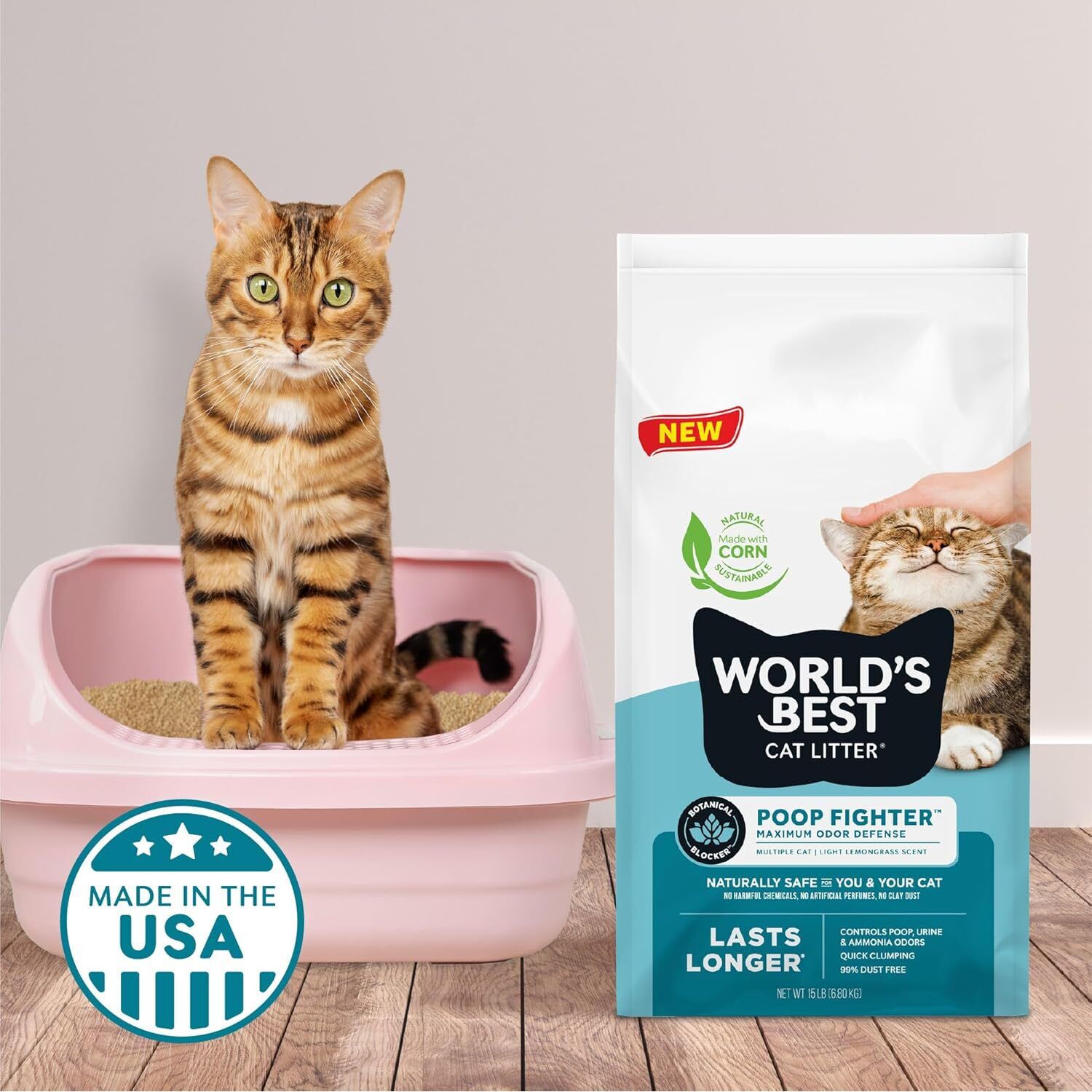 World's Best Poop Fighter Maximum Odor Defense Clumping Cat Litter, 15-Lb Bag