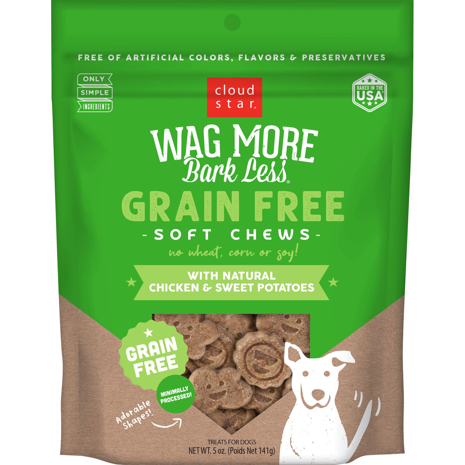 Wag More Bark Less Grain-Free Soft Chews Dog Treats, Chicken & Sweet Potato, 5-Oz