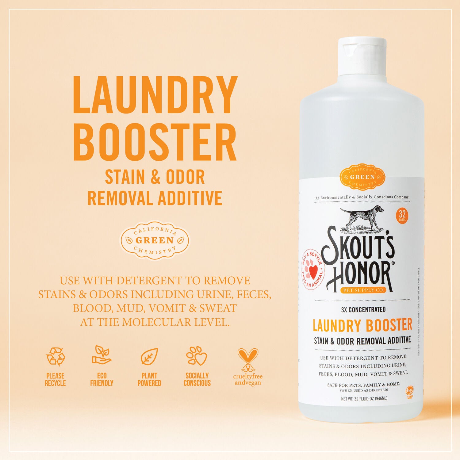Skout's Honor Laundry Booster Stain & Odor Removal Additive, 32Oz