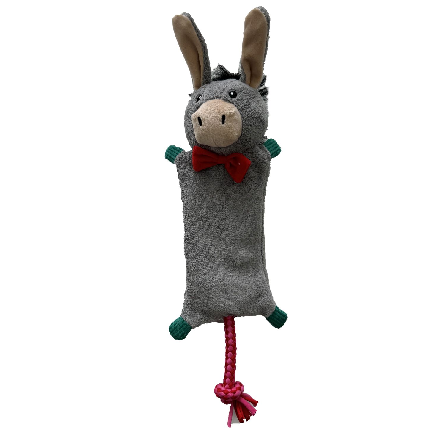 Aristopet Holiday Donkey Flatty With Rope Tail Crinkle Plush Dog Toy