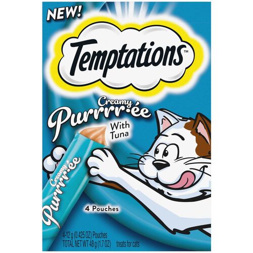 Temptations Creamy Puree With Tuna Lickable, Squeezable Cat Treats, 4 Pack Of 1.7 Oz Pouches