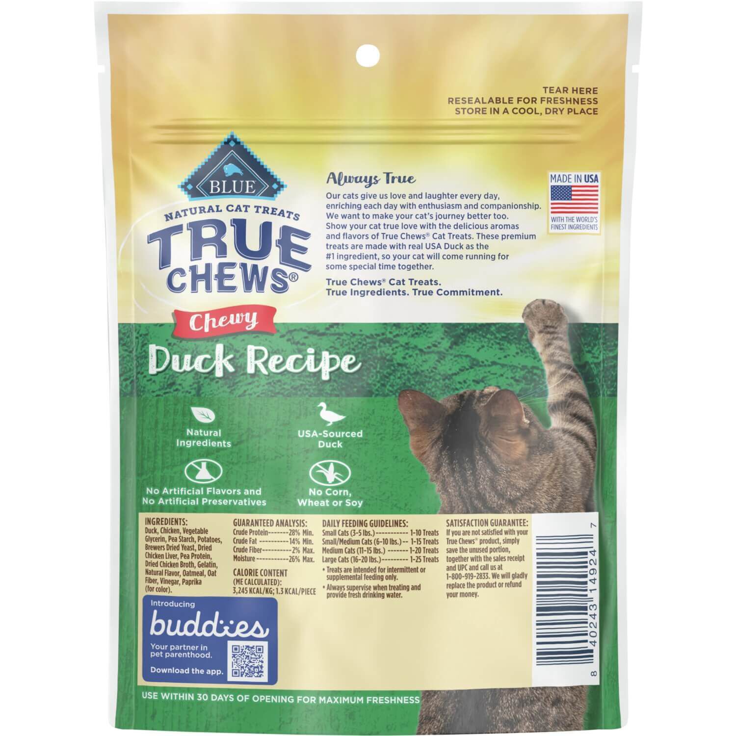 Blue Buffalo True Chews Natural Chewy Cat Treats, Duck Pet