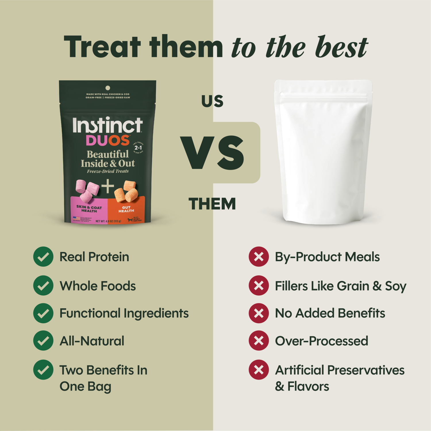 Instinct Duos Beautiful Inside & Out 2:1 Skin & Coat + Gut Health Freeze-Dried Dog Treats, 4-Oz