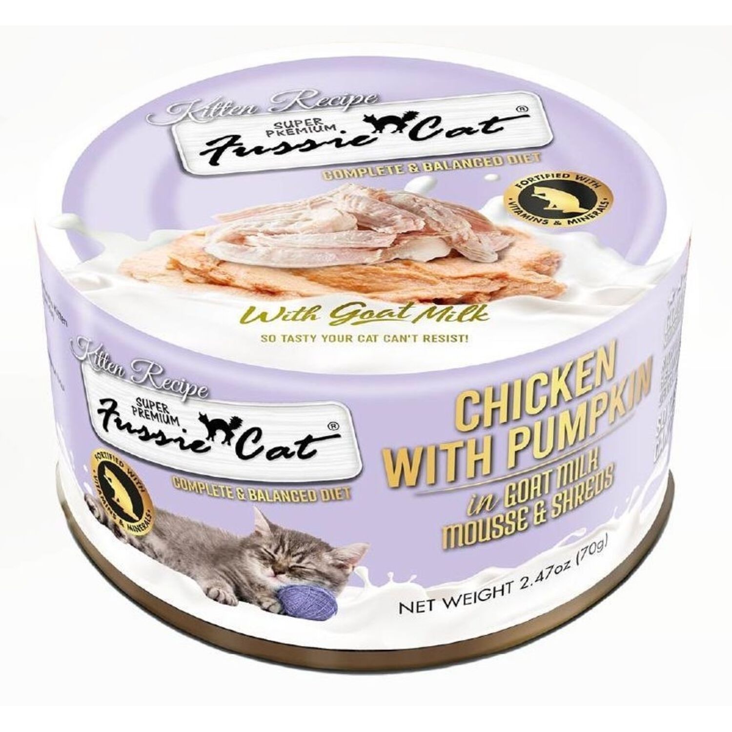Fussie Cat Super Premium Chicken With Pumpkin In Goat Milk Mouse & Shreds Wet Cat Food For Kittens, 2.47-Oz Can