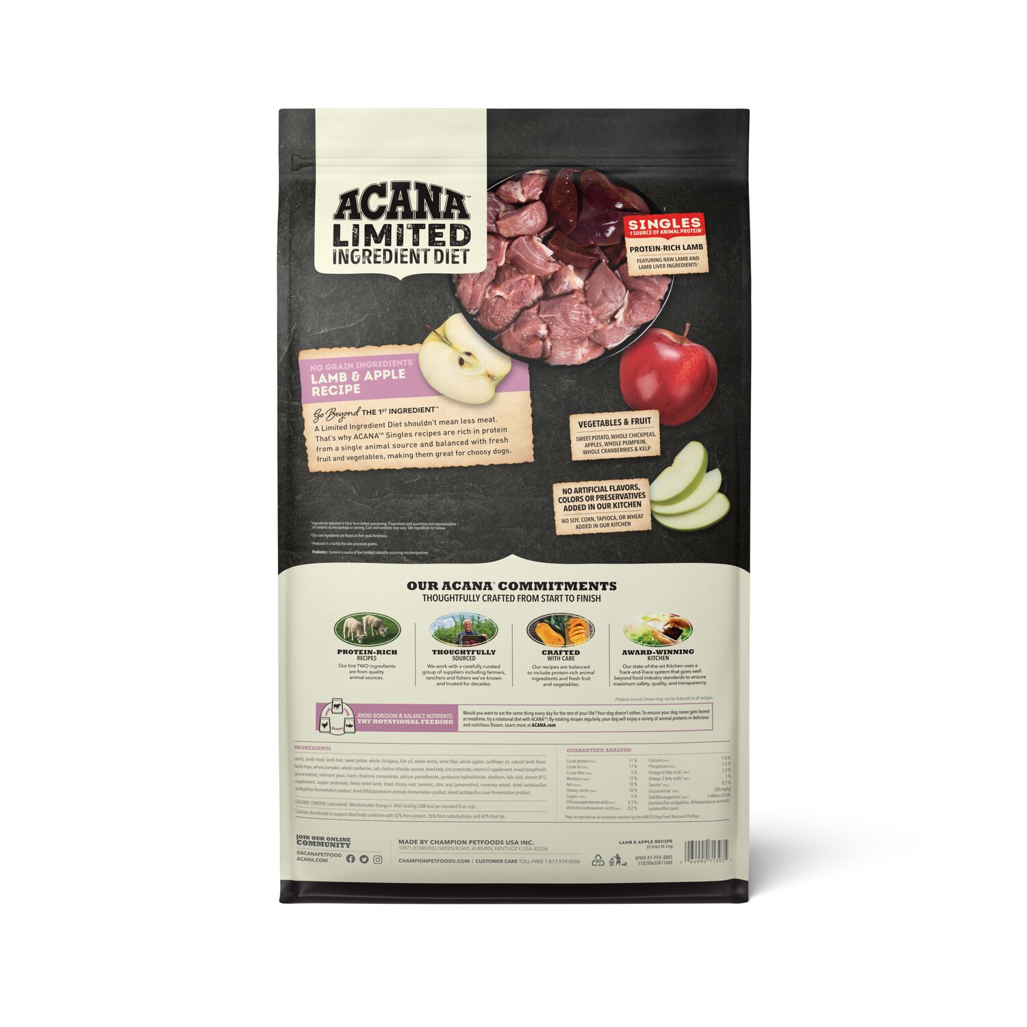 Acana Singles Limited Ingredient Diet Lamb & Apple Recipe Grain Free Dry Dog Food, 22.5-Lb Bag