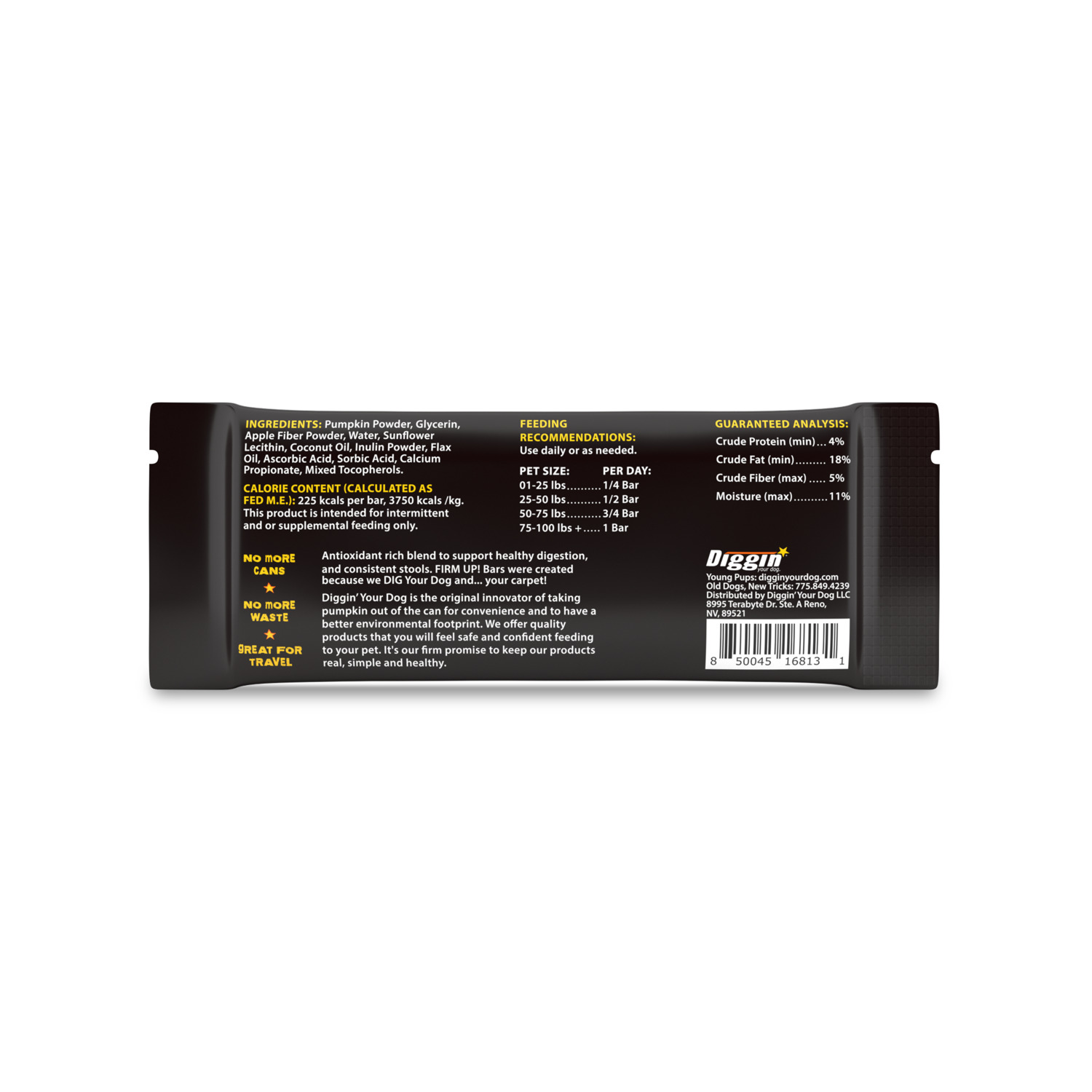 Diggin Your Dog Firm Up Pumpkin Bar Dog Digestive Aid, 2.10-Oz